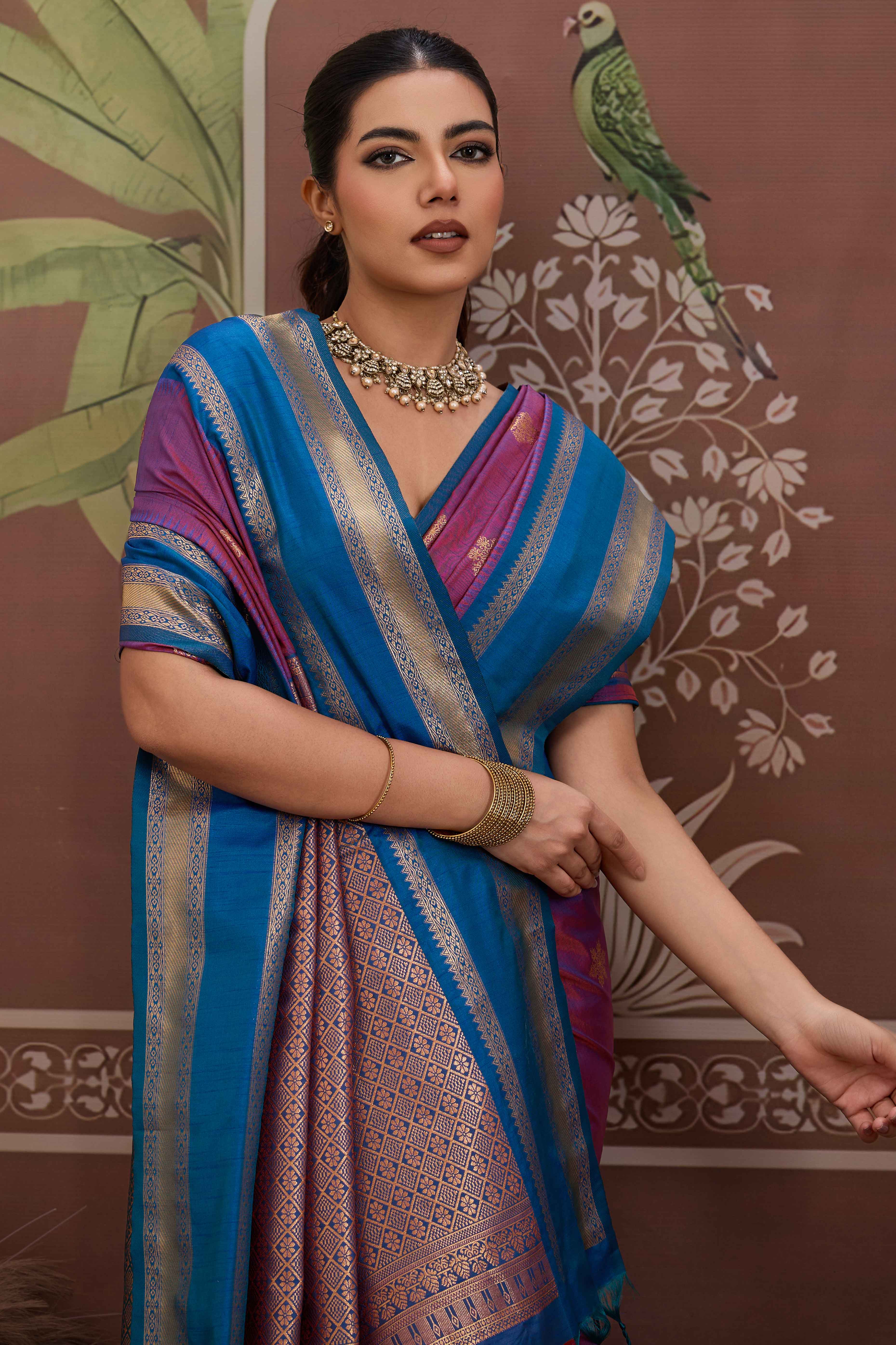 Luxury Style Purple Saree in Silk Blend with Intricate Zari Work
