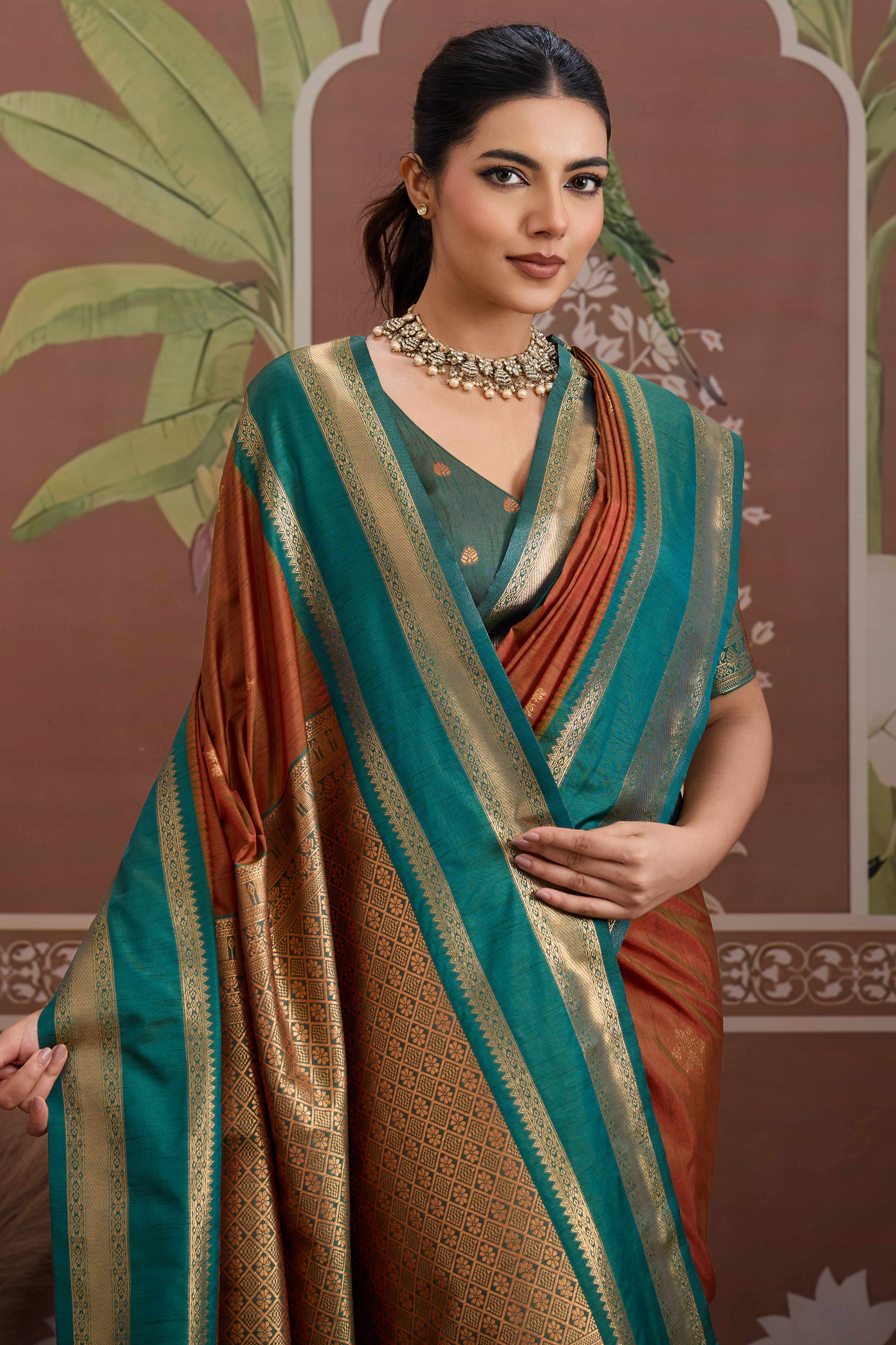 Luxury Style Brown Saree in Silk Blend with Intricate Zari Work