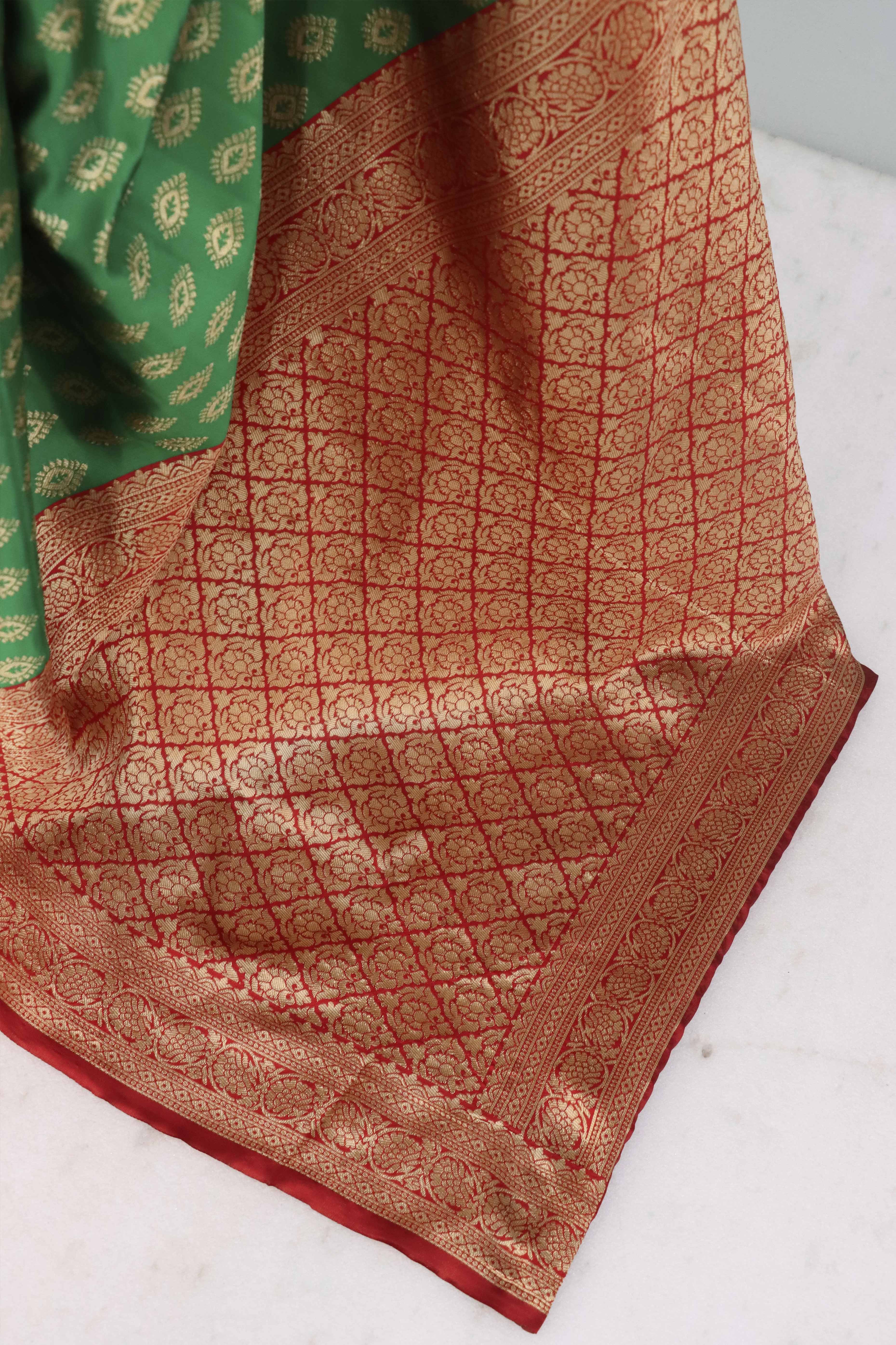 Green Floral Zari Woven Banarasi Silk Saree For Timeless Elegance