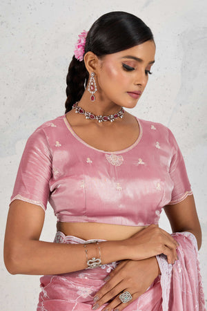 Pink Silk Saree with Dazzling Sequin Embroidery