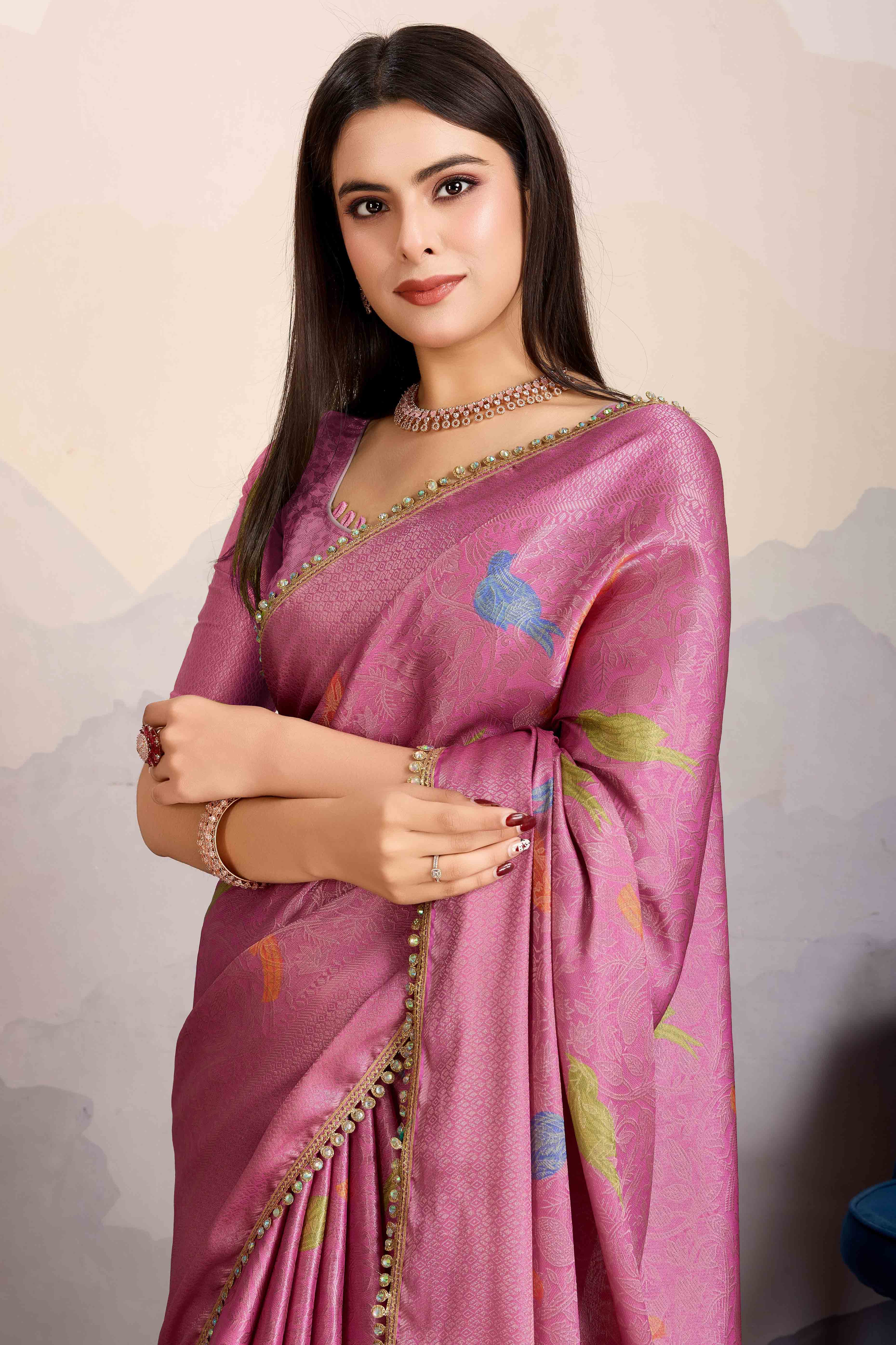 Pink Zari Weaving Mysore Brocade Silk Saree