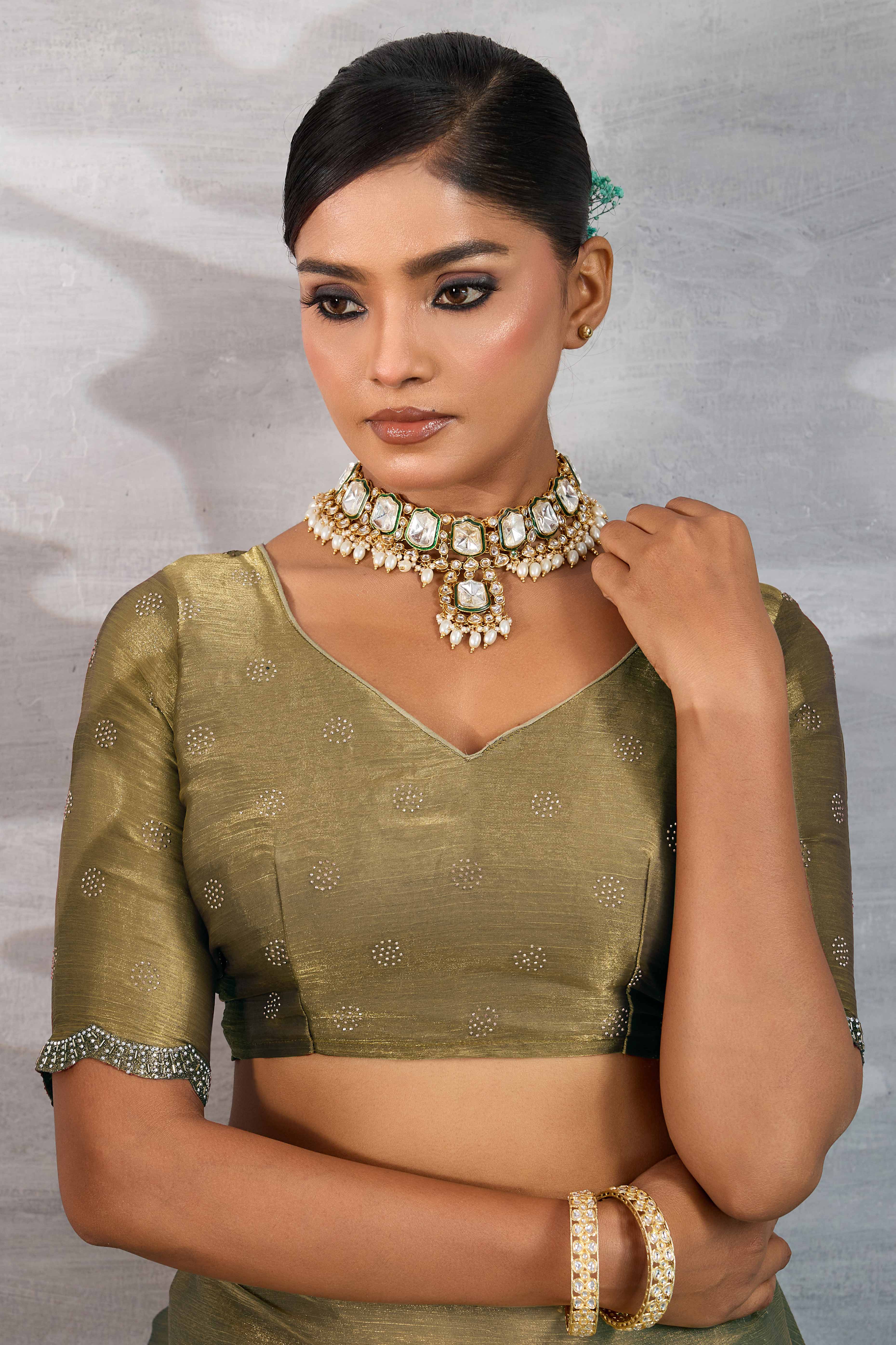 Grey Burberry Chiffon Saree Embellished With Zarkan & Cutdana Appliqué Lace Border