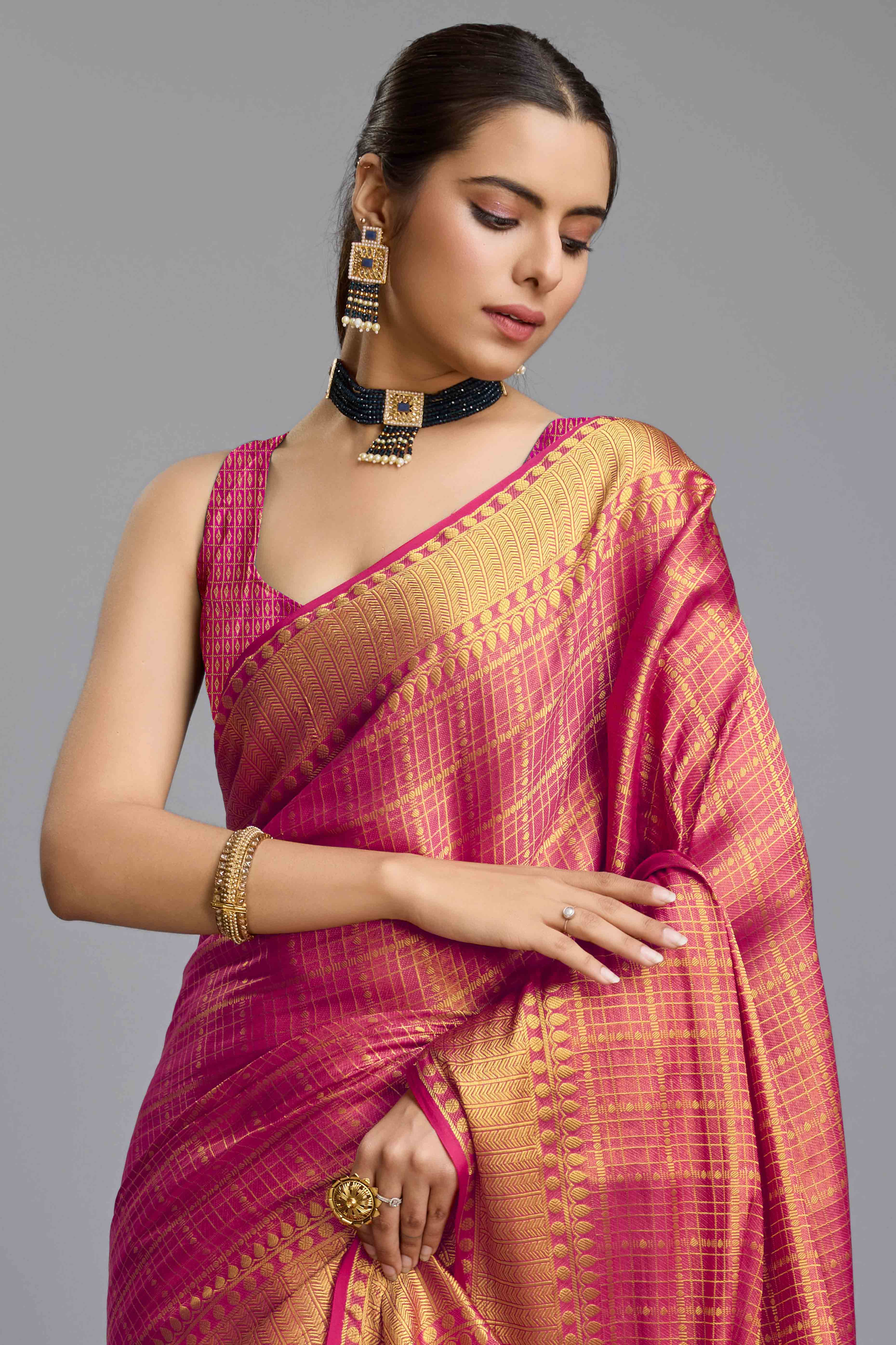 Pink Brocade Zari Weaving Mysore Silk Saree