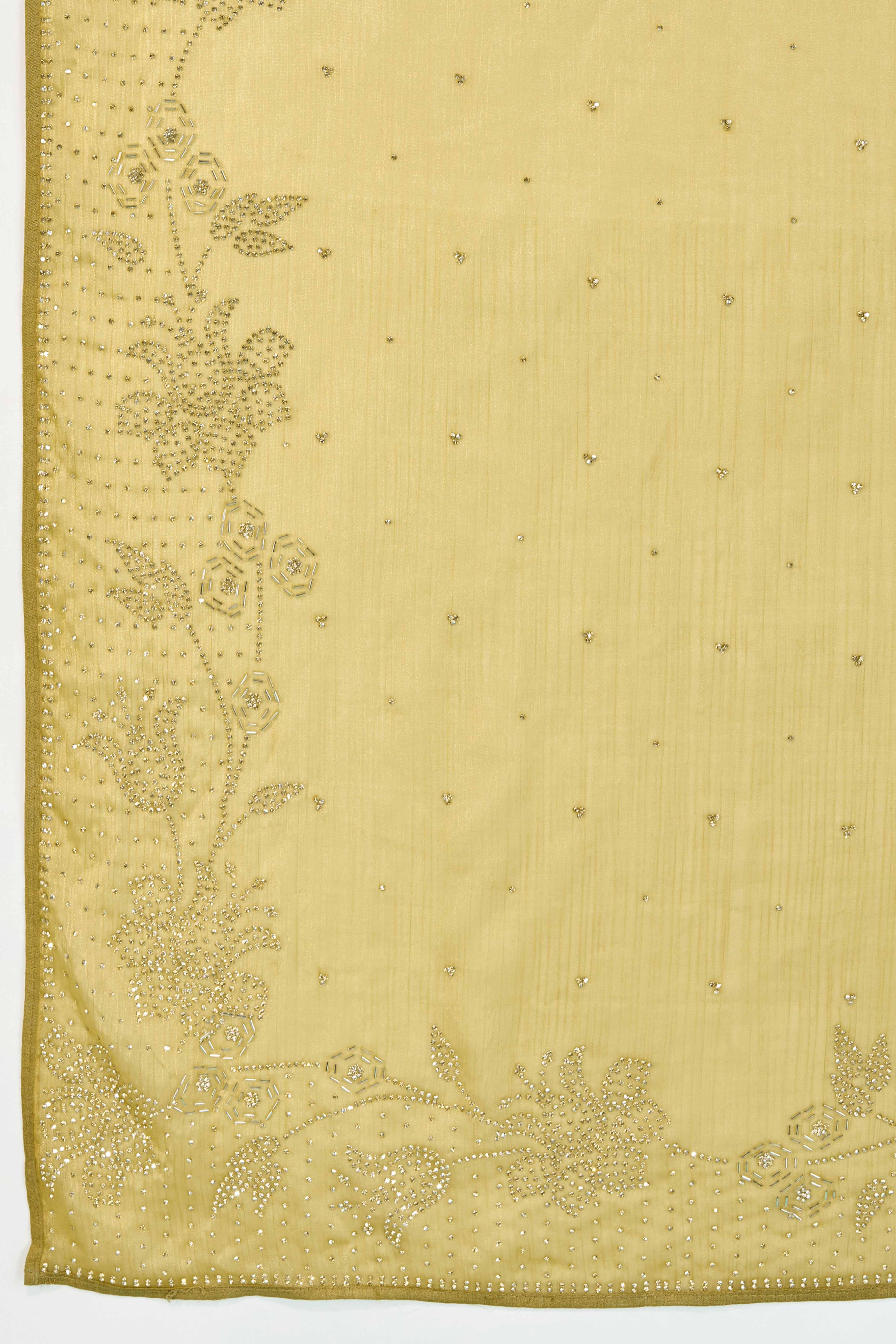 Elegant Party Wear Saree in Olive Chiffon with Stone Embellishment