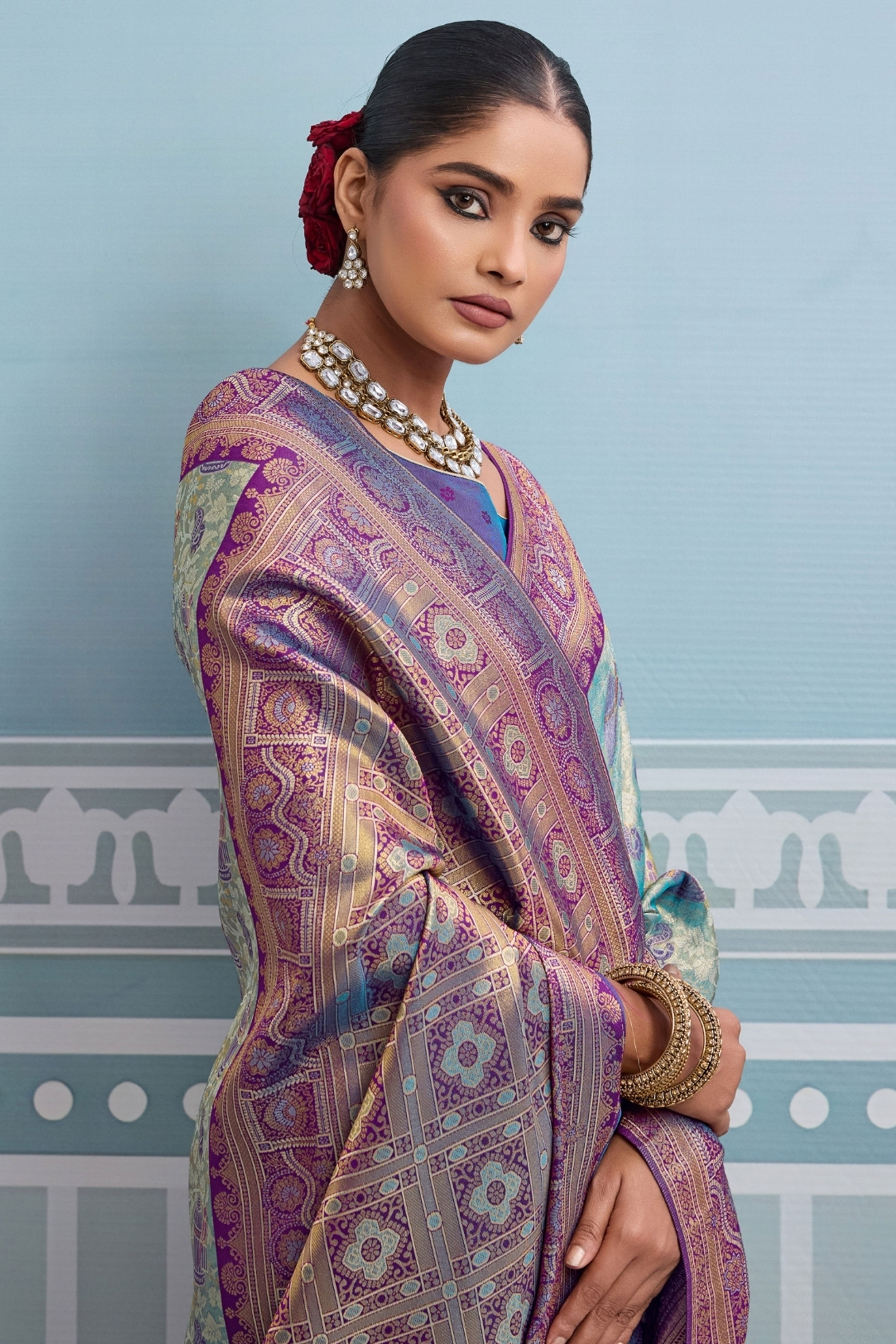 Sea Green Soft Kanjivaram Silk Saree with Classic Zari Weaving for Elegant Styling