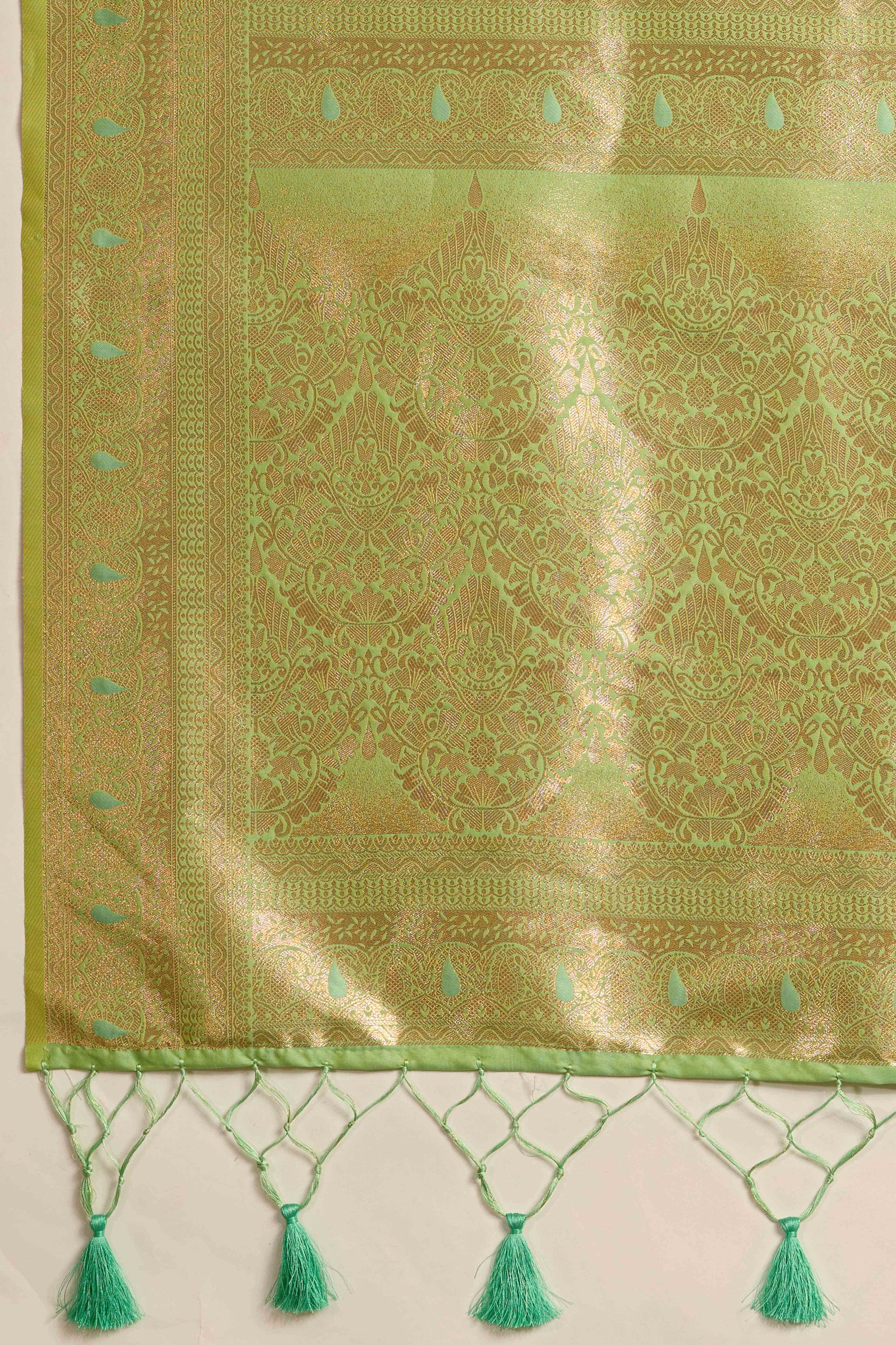Pista Green Dual Tone Banarasi Silk Saree Accented with Meenakari Weaves