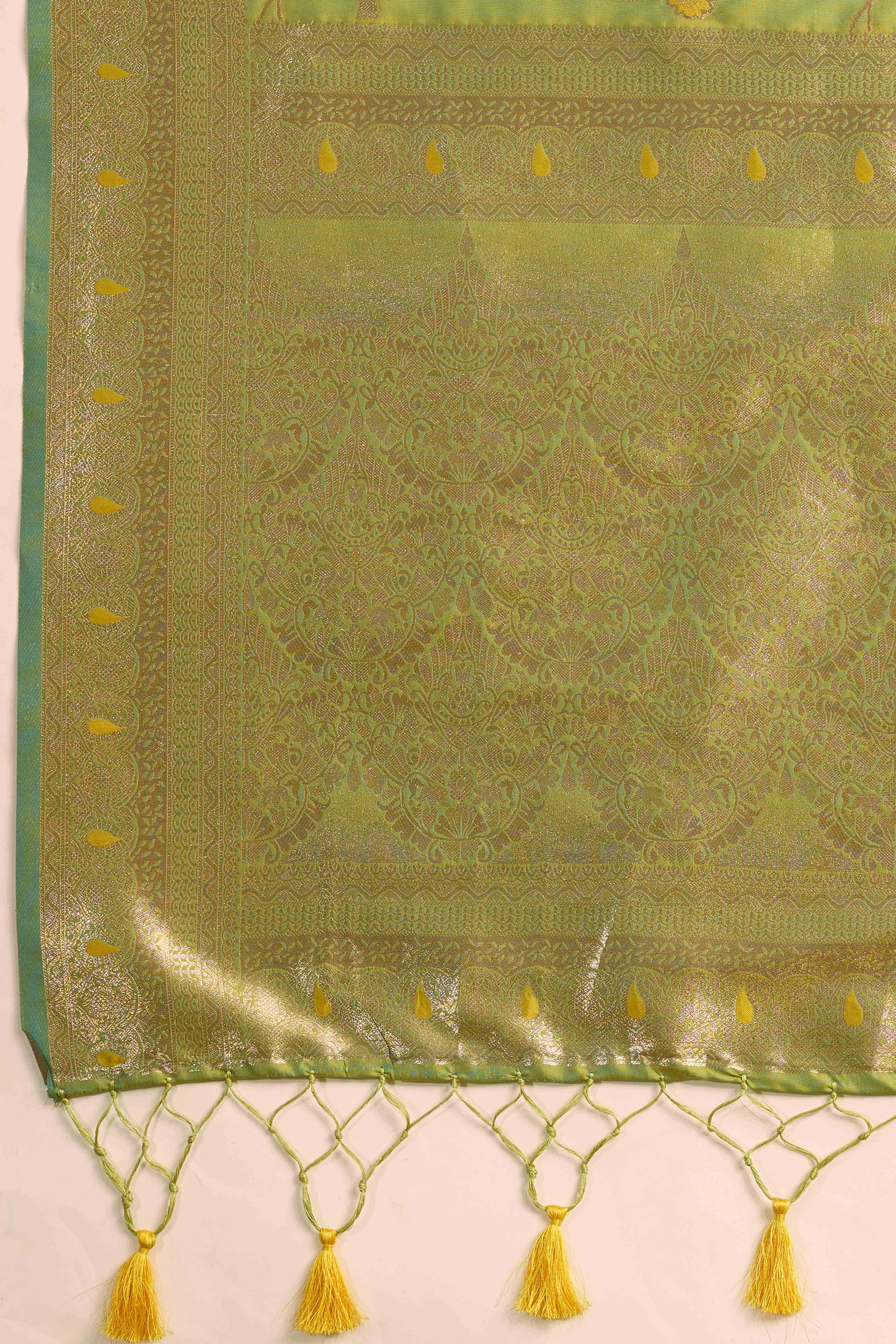 Green Dual Tone Banarasi Silk Saree Accented with Meenakari Weaves