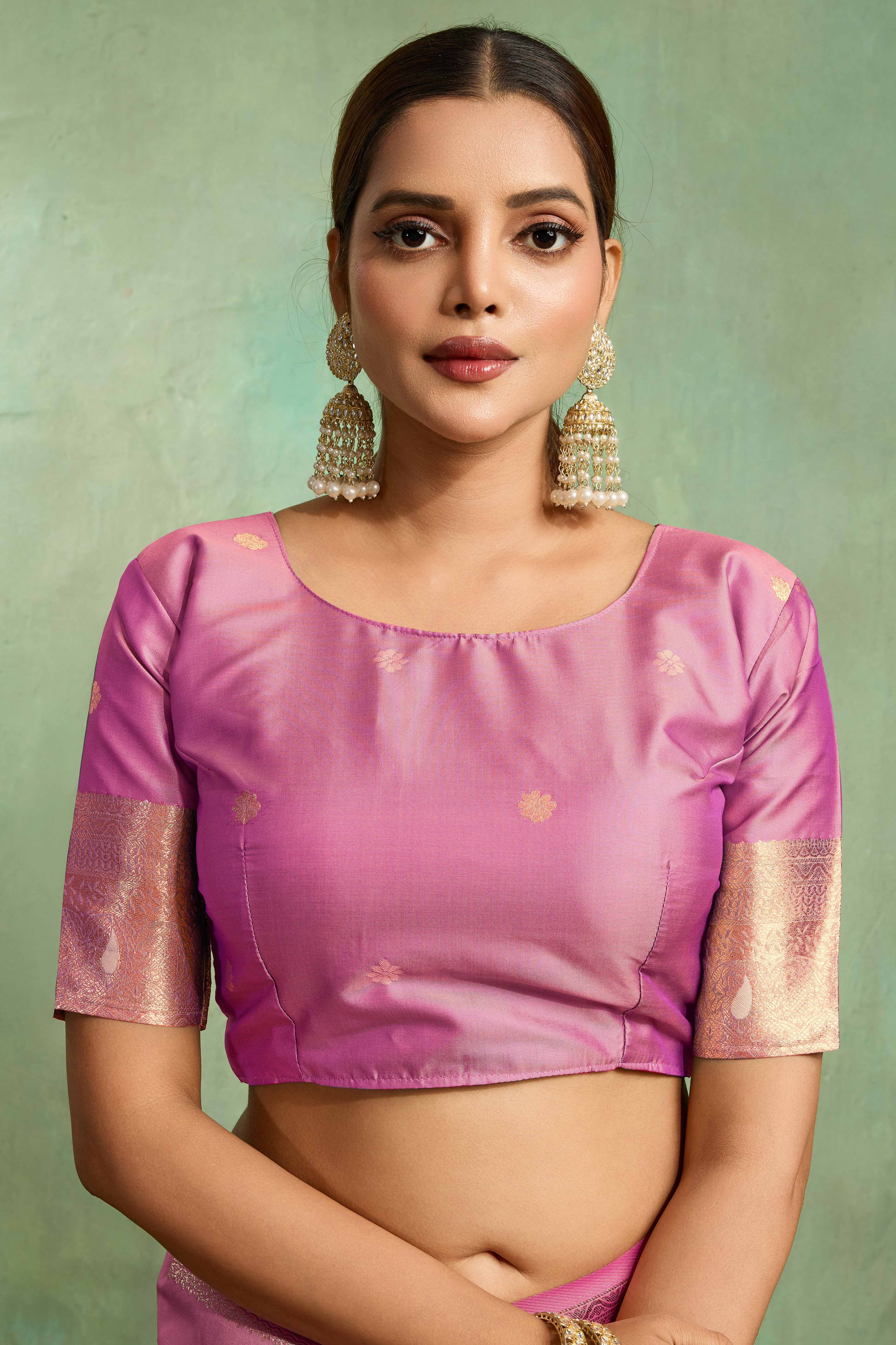 Pink Dual Tone Banarasi Silk Saree Accented with Meenakari Weaves