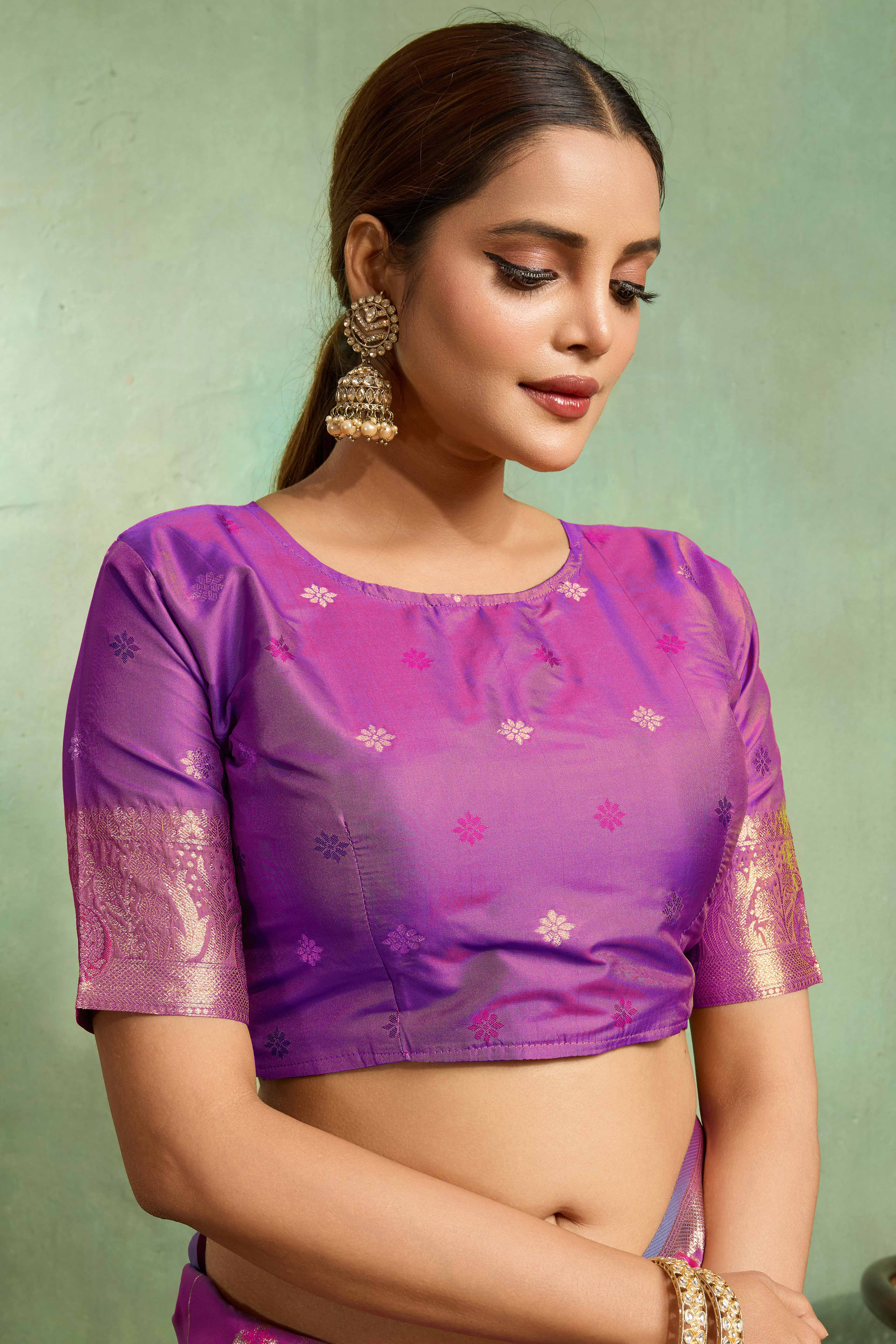 Purple Dual Tone Banarasi Silk Saree Accented with Meenakari Weaves