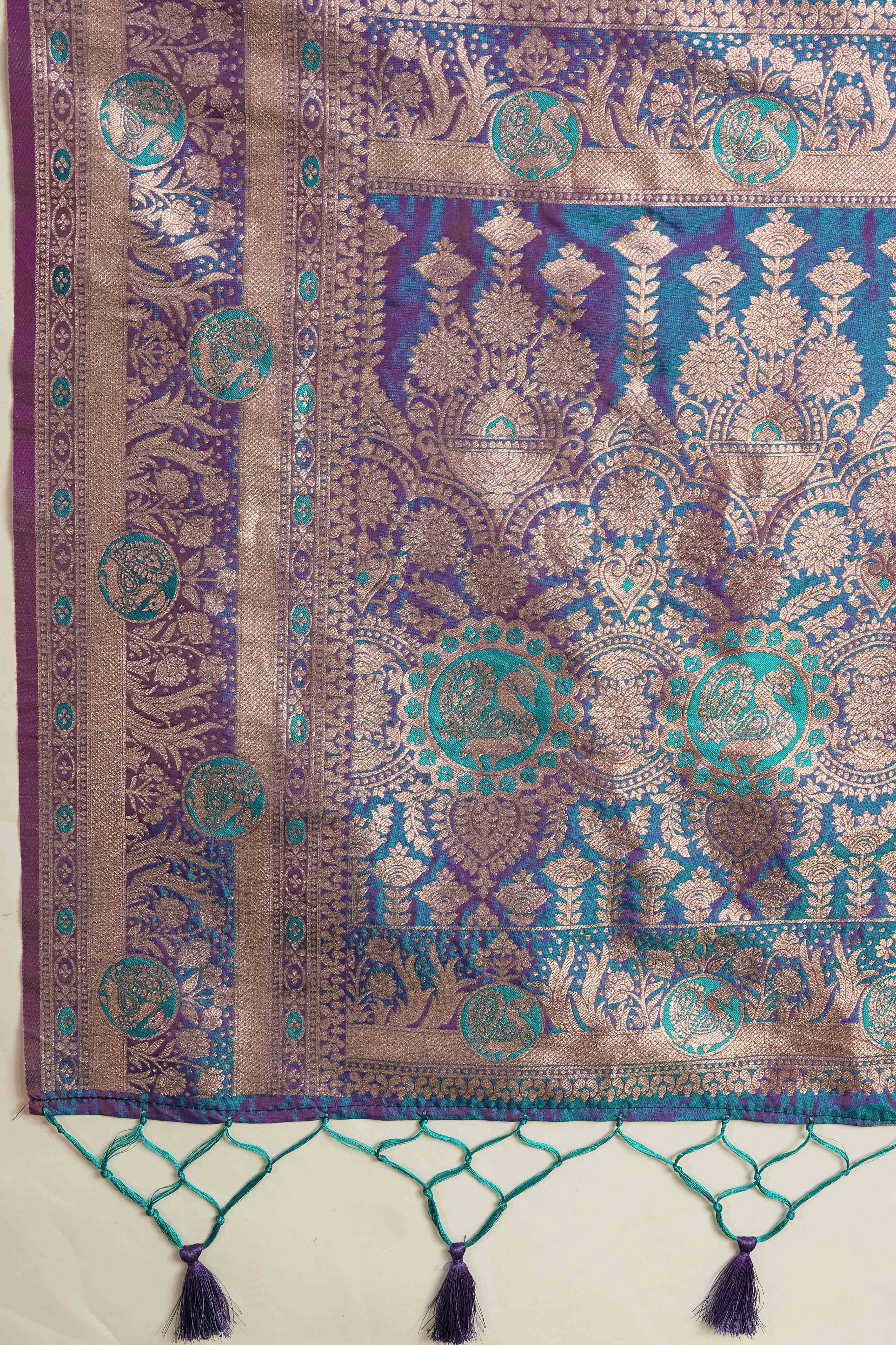 Teal Dual Tone Banarasi Silk Saree Accented with Meenakari Weaves