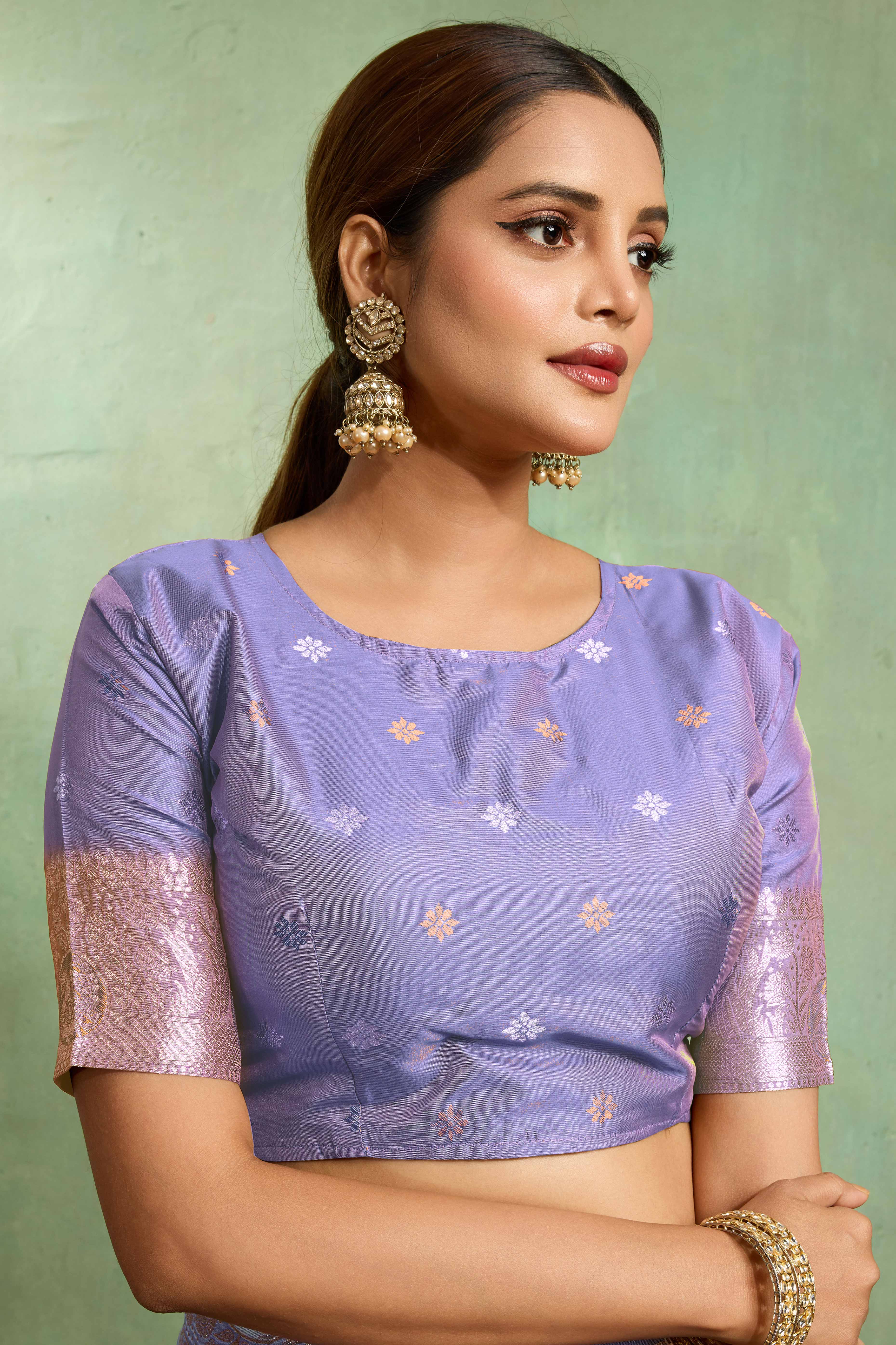 Lavender Dual Tone Banarasi Silk Saree Accented with Meenakari Weaves