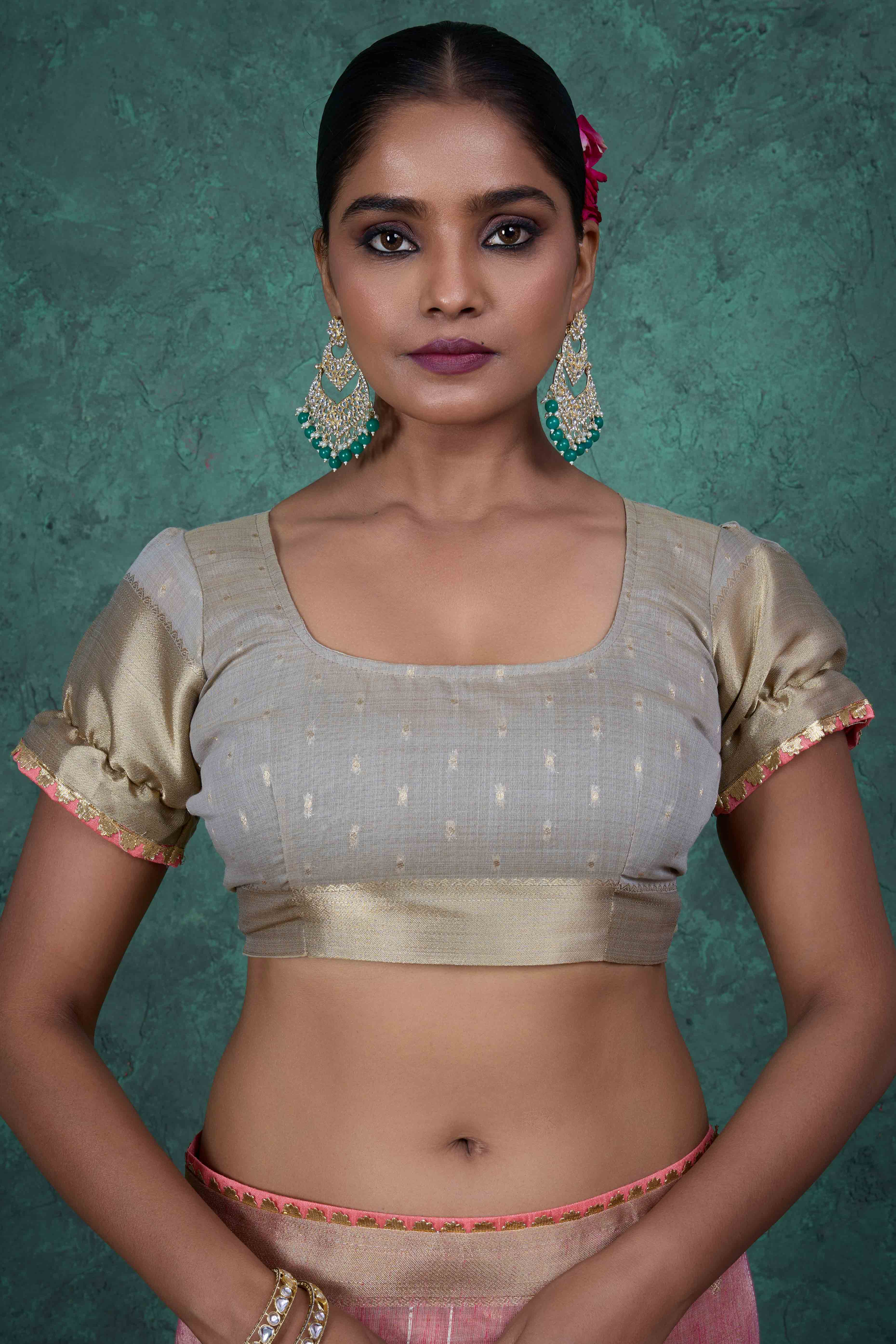 Baby Pink Ethnic Cotton Blend Saree with Shimmering Zari Butti Weaves