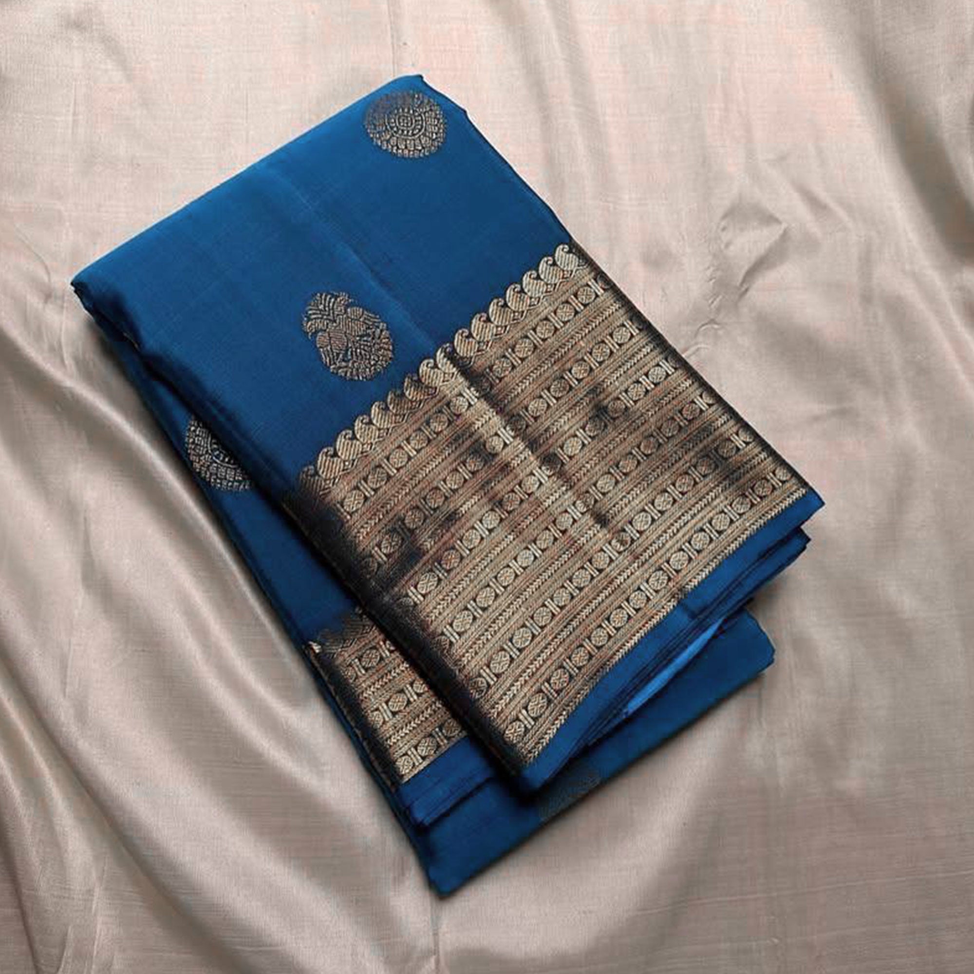 Morpich Blue Floral Woven Lichi Banarasi Silk Saree