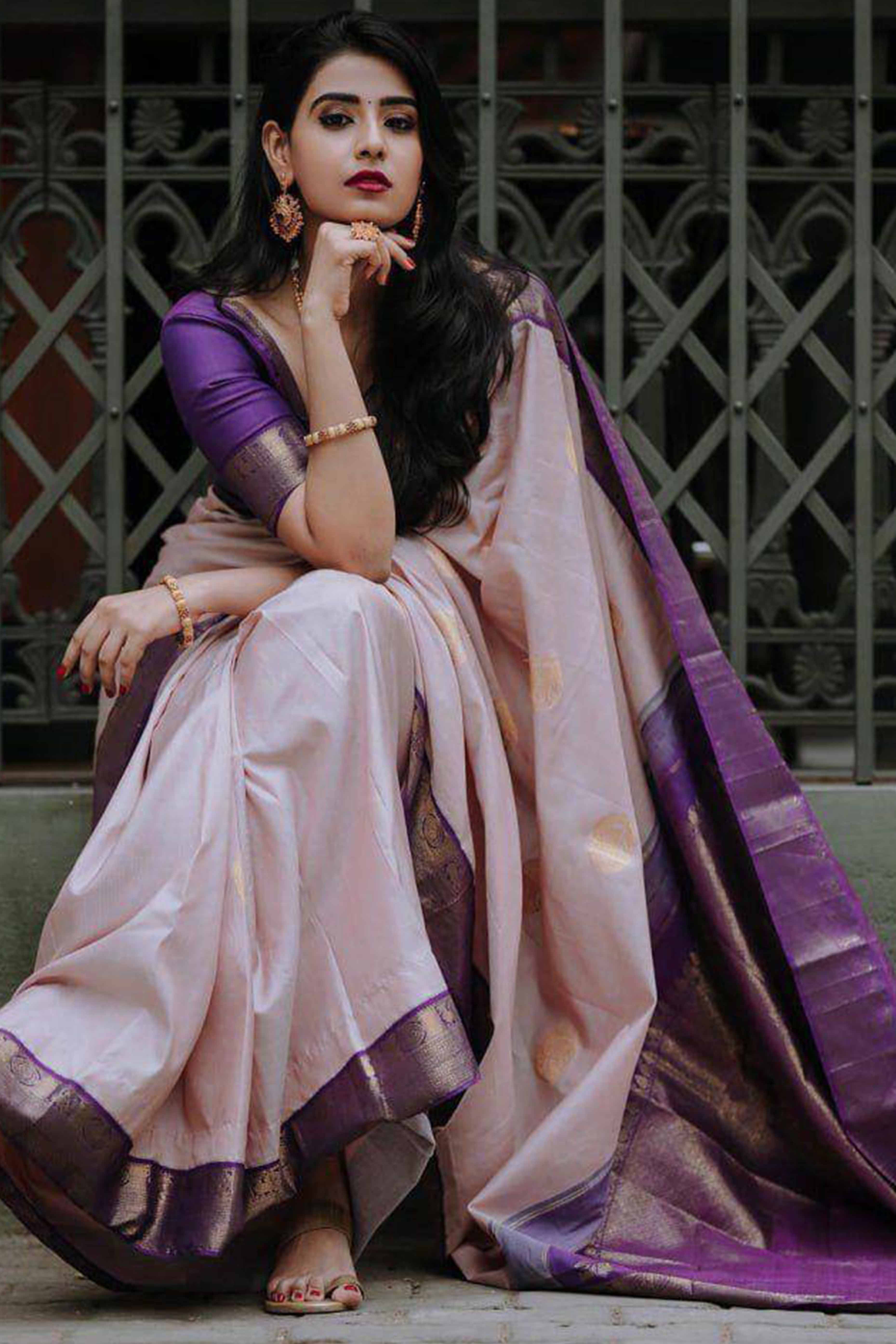 Peach Woven Lichi Banarasi Silk Saree