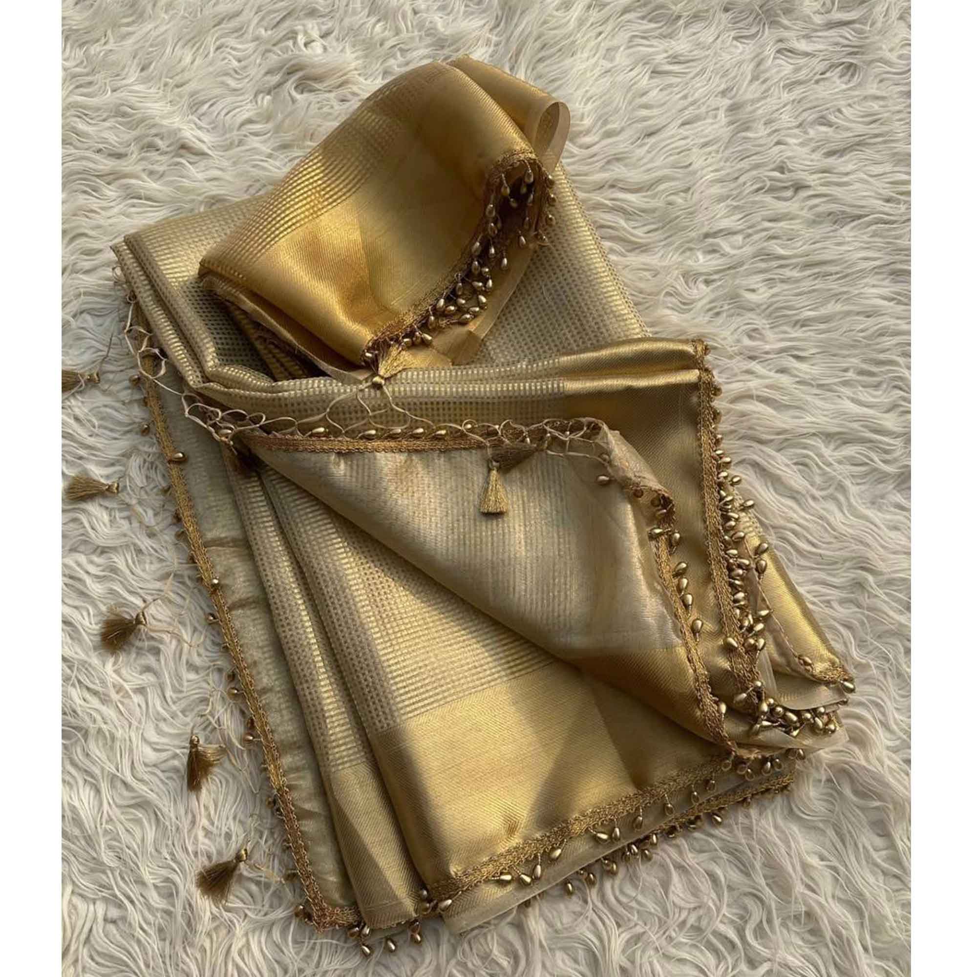 Opulent Banarasi Golden Tissue Silk Saree Crafted on Handloom with a Classic Royal Appeal