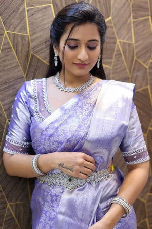 Lavender Pure Silk Banarasi Saree with Detailed Zari Borders and Woven Motifs