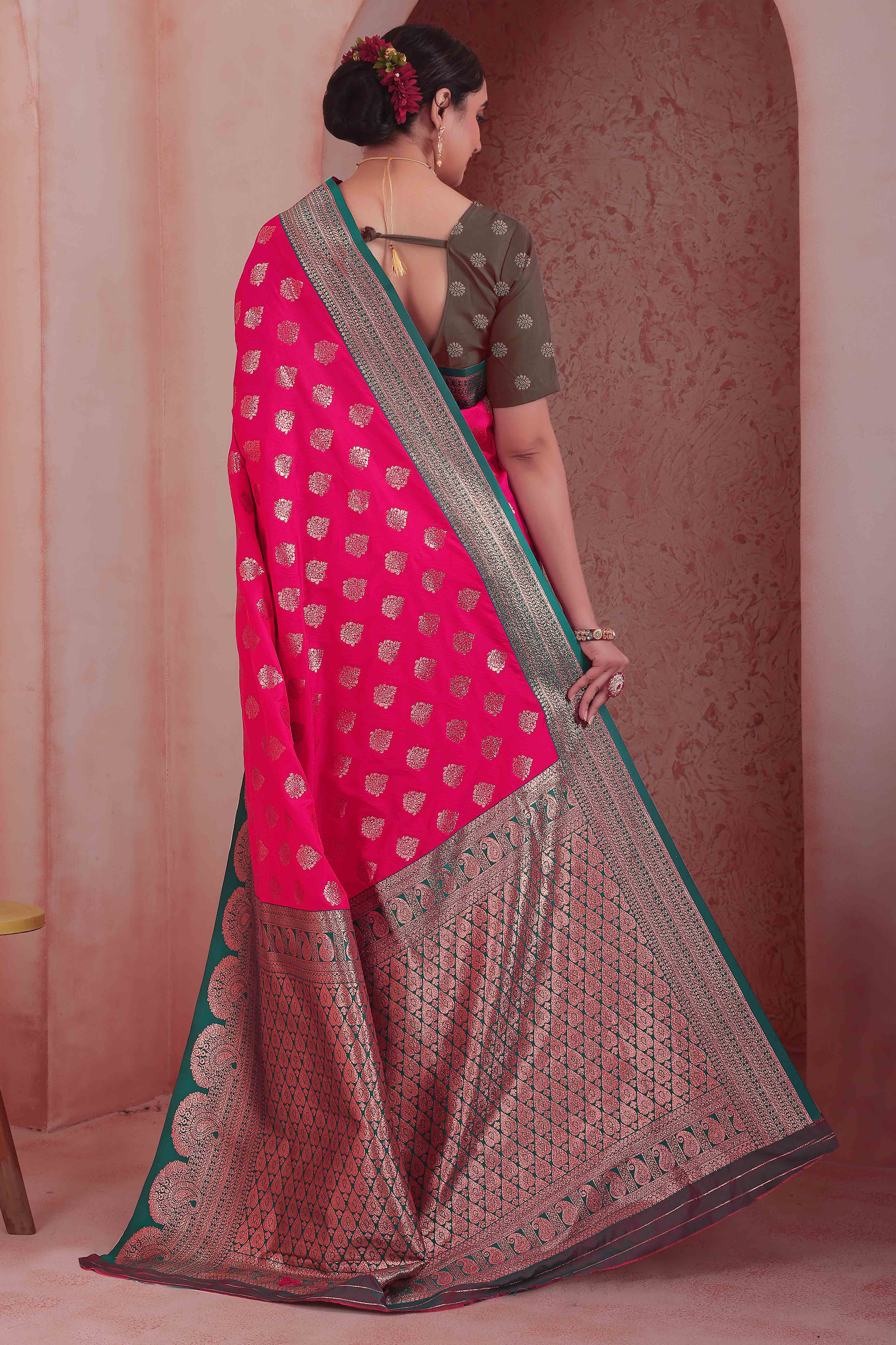Majestic Zari Woven Pink Art Silk Saree Accented With A Heritage Banarasi Pallu
