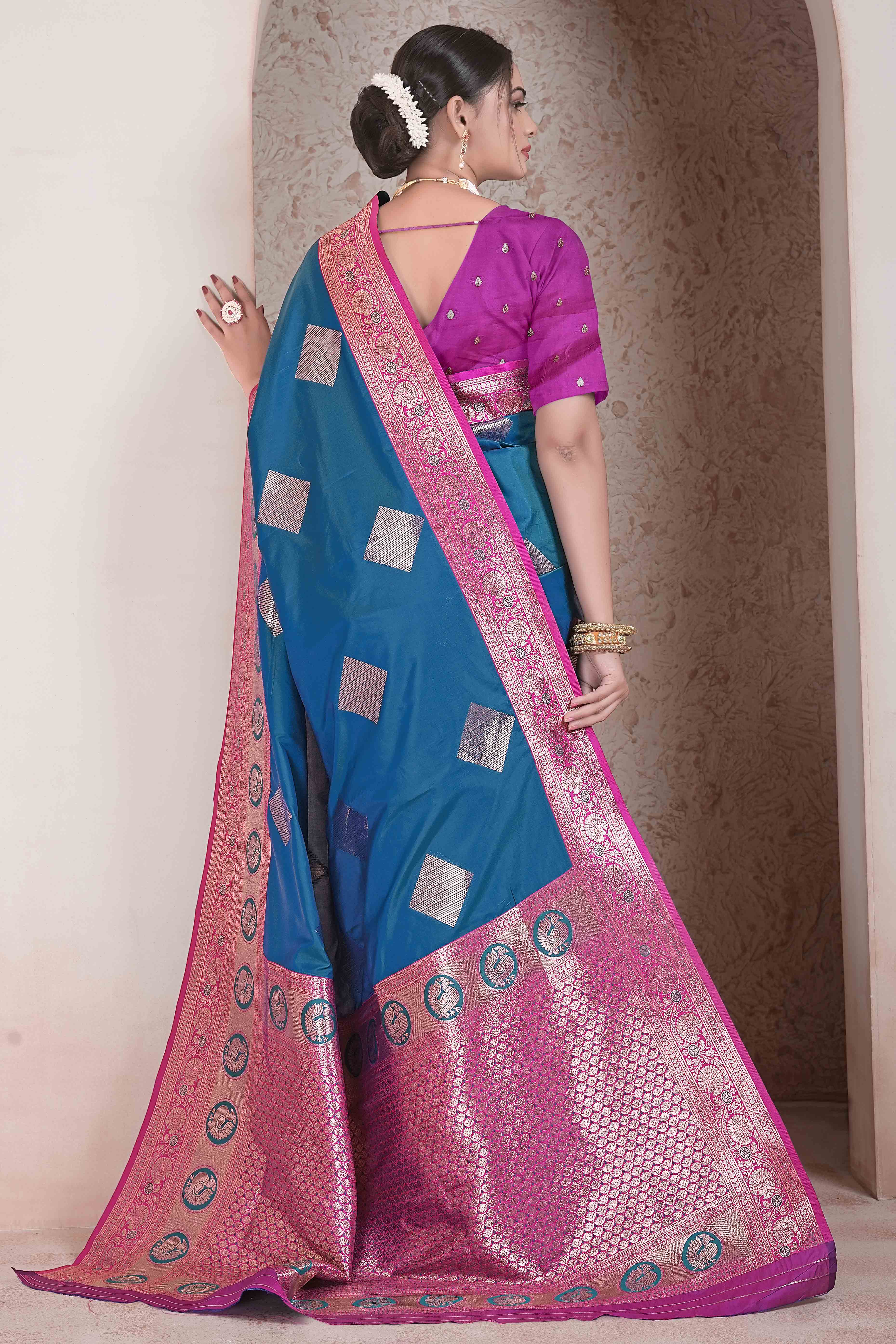 Blue Zari Woven Art Silk Saree With Opulent Banarasi Pallu Work