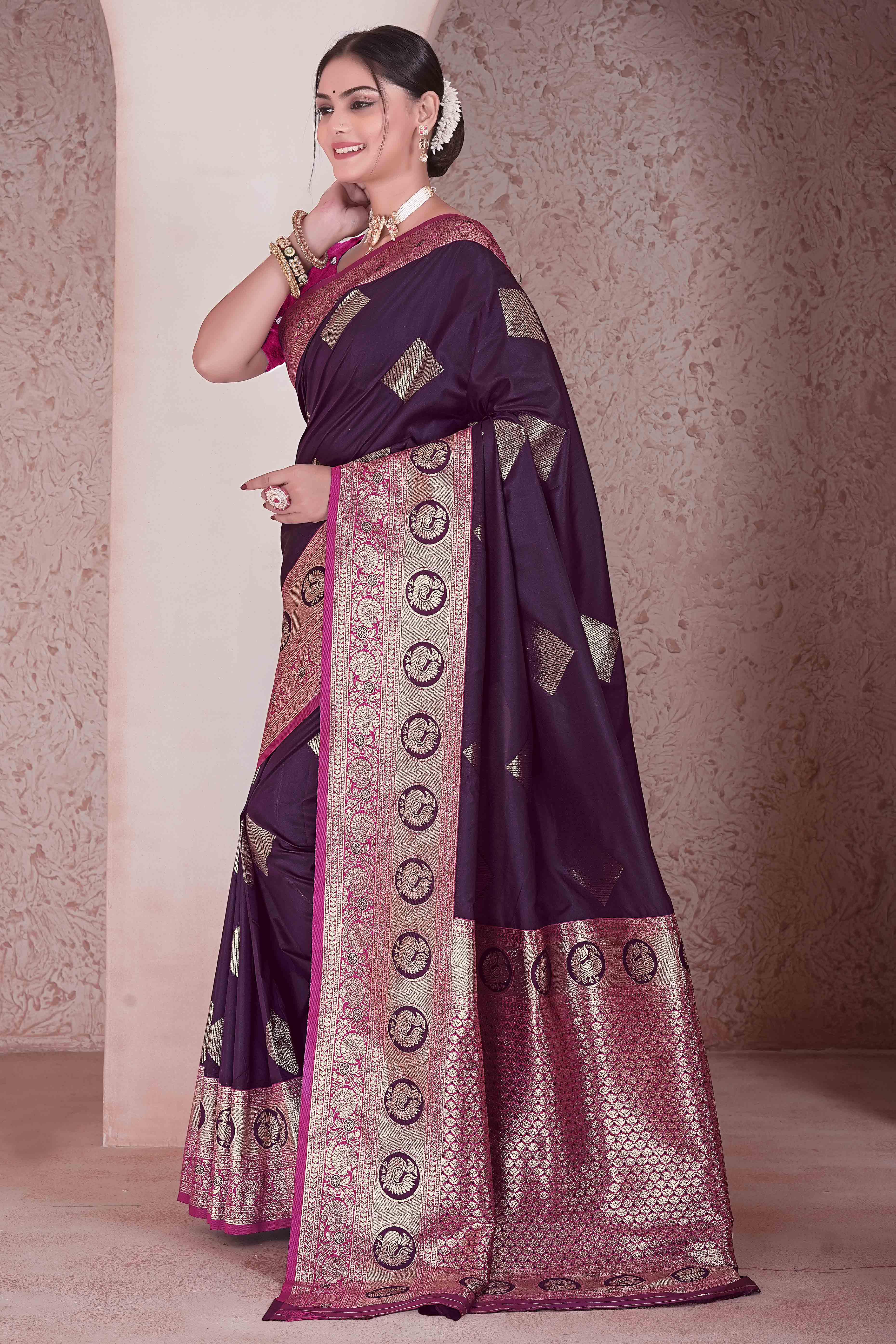 Dark Wine Zari Woven Art Silk Saree With Opulent Banarasi Pallu Work