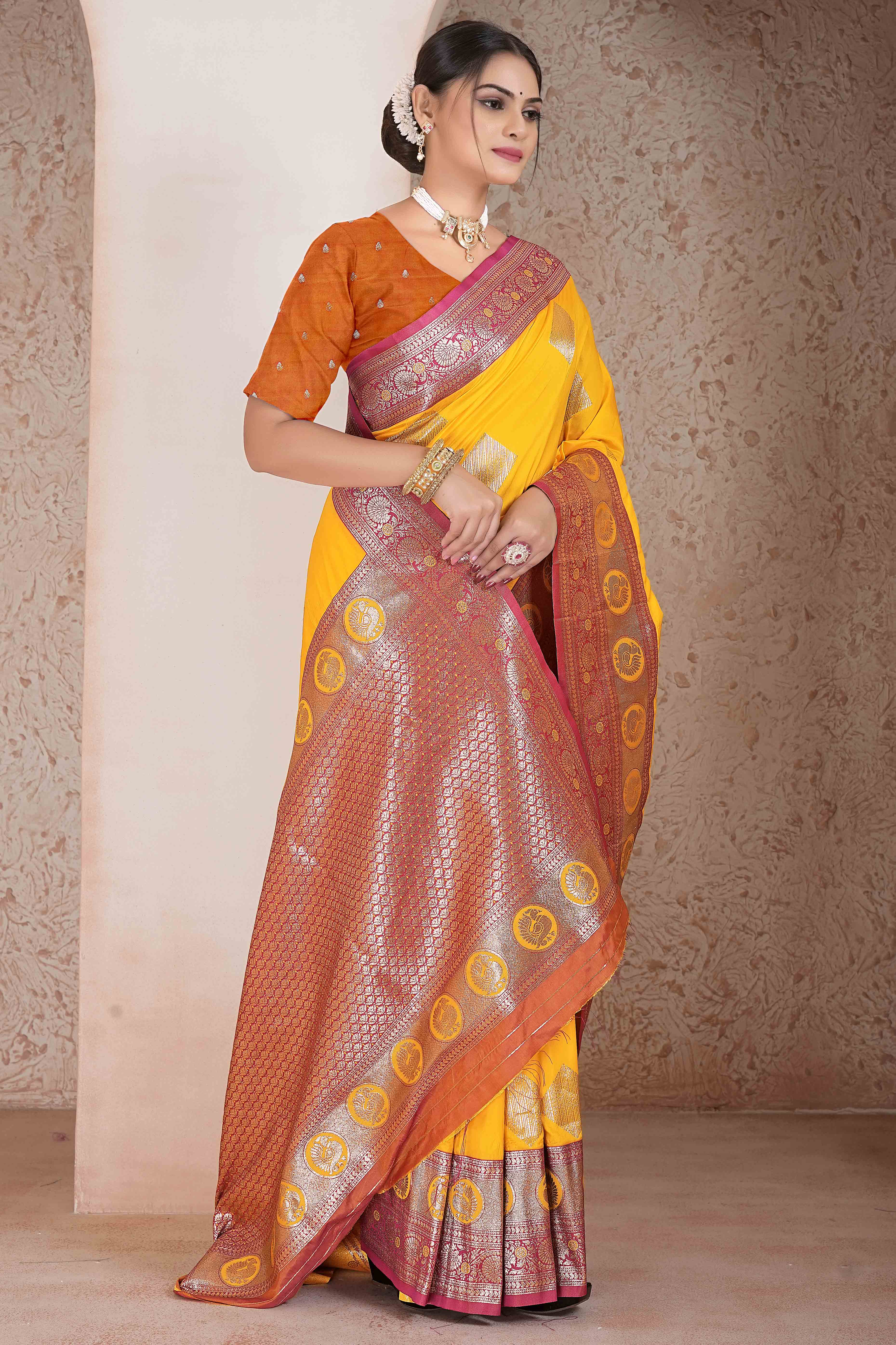 Yellow Zari Woven Art Silk Saree With Opulent Banarasi Pallu Work