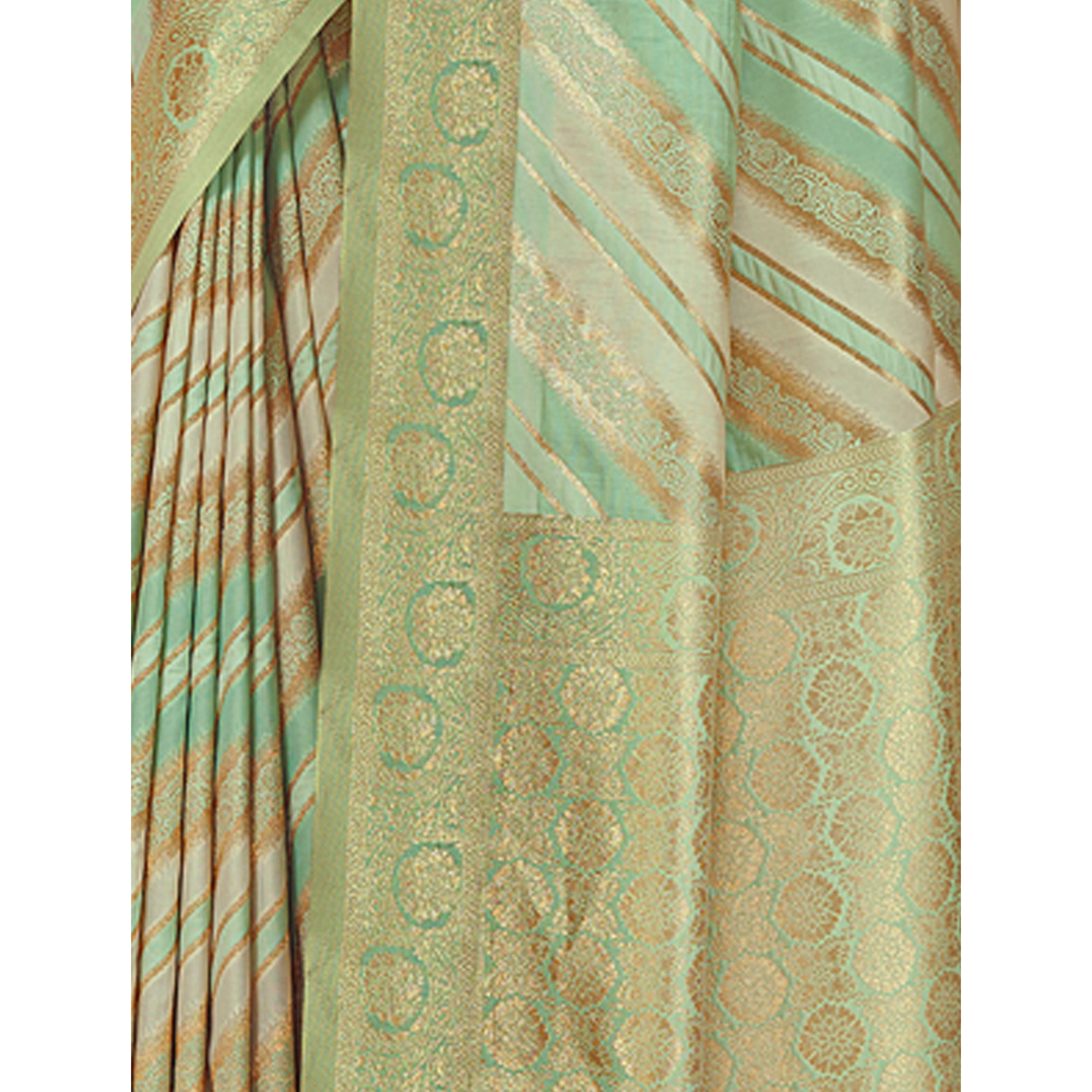 Pista Green Woven Cotton Silk Saree With Tassels