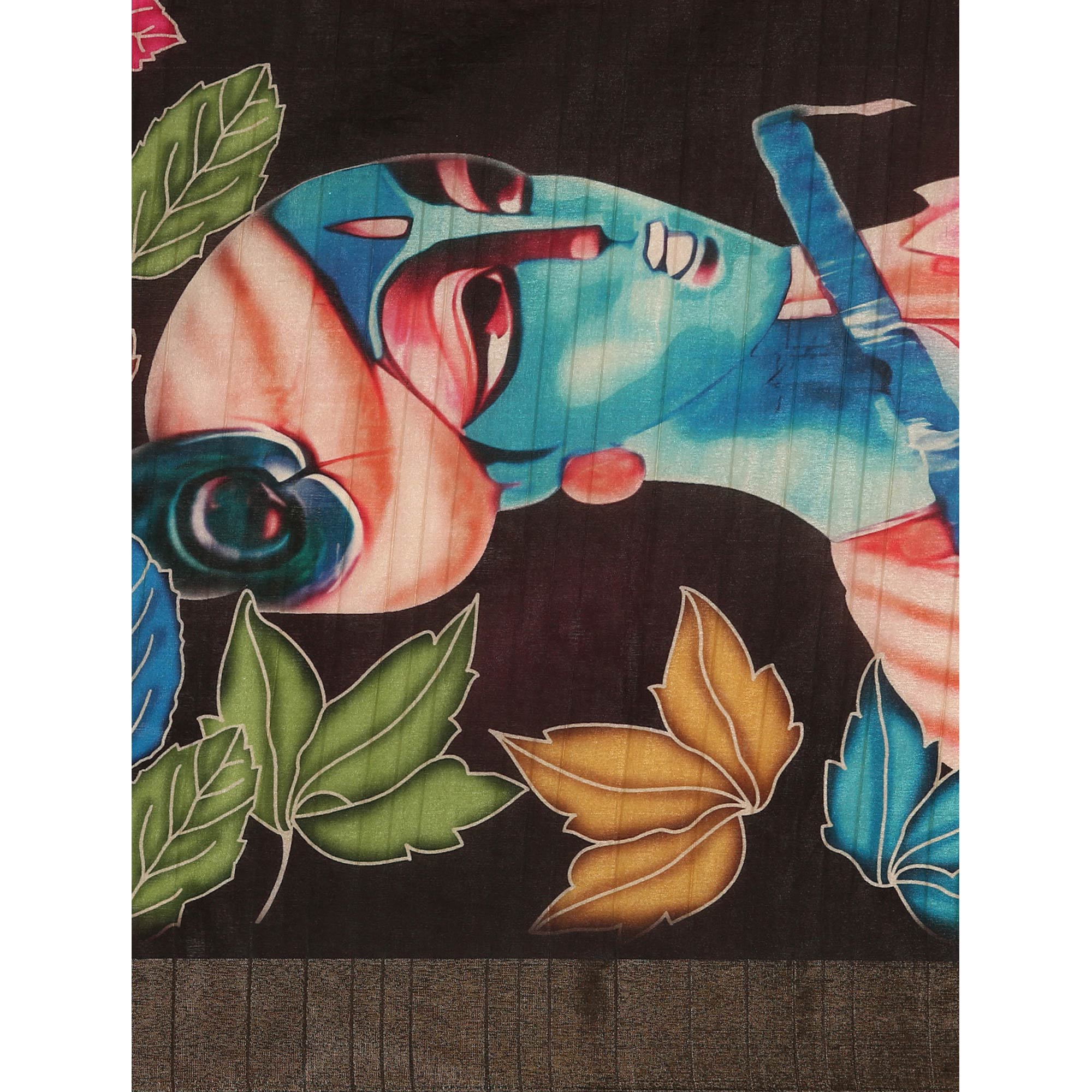 Black Digital Printed Cotton Blend Saree With Woven Border