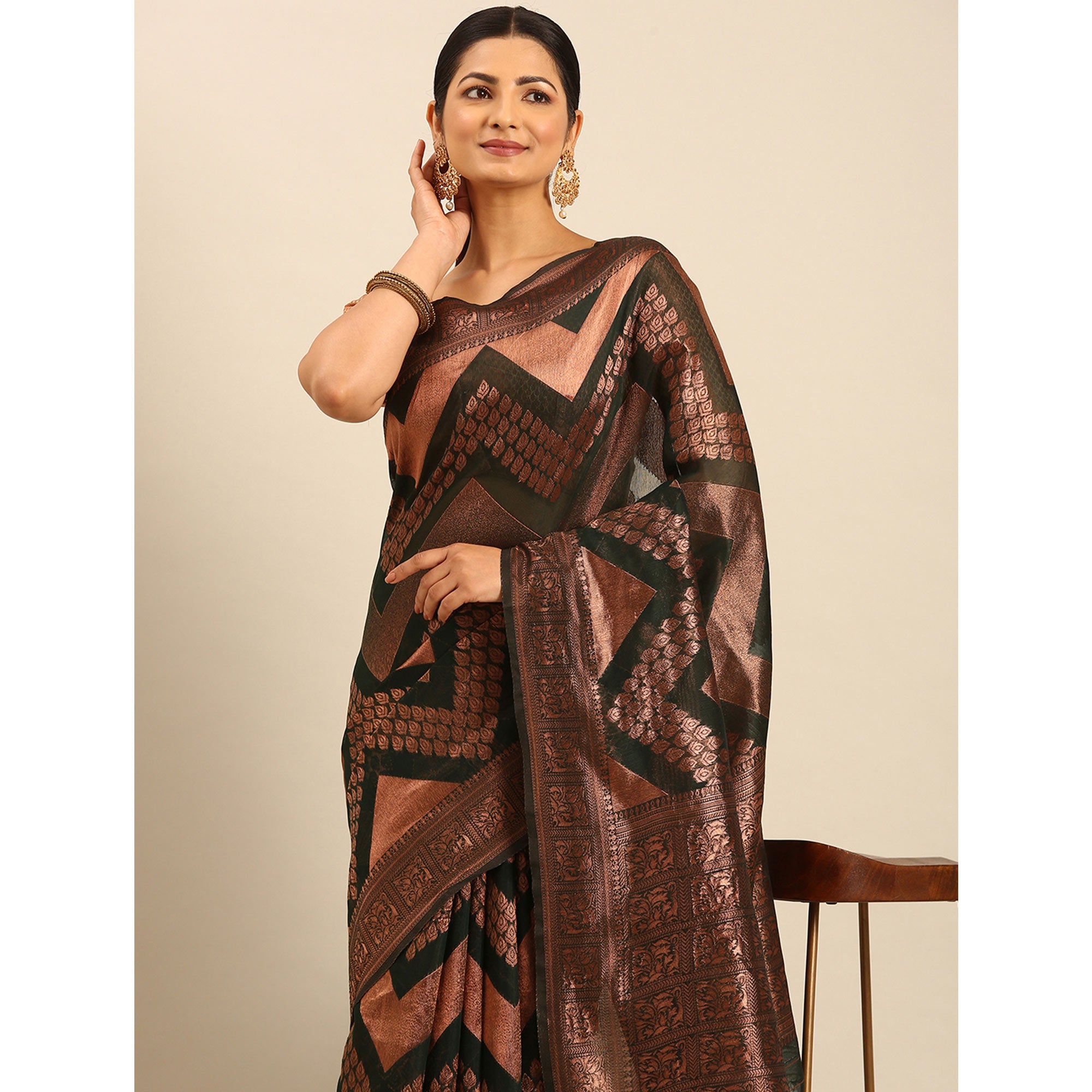 Green Floral Woven Cotton Silk Saree