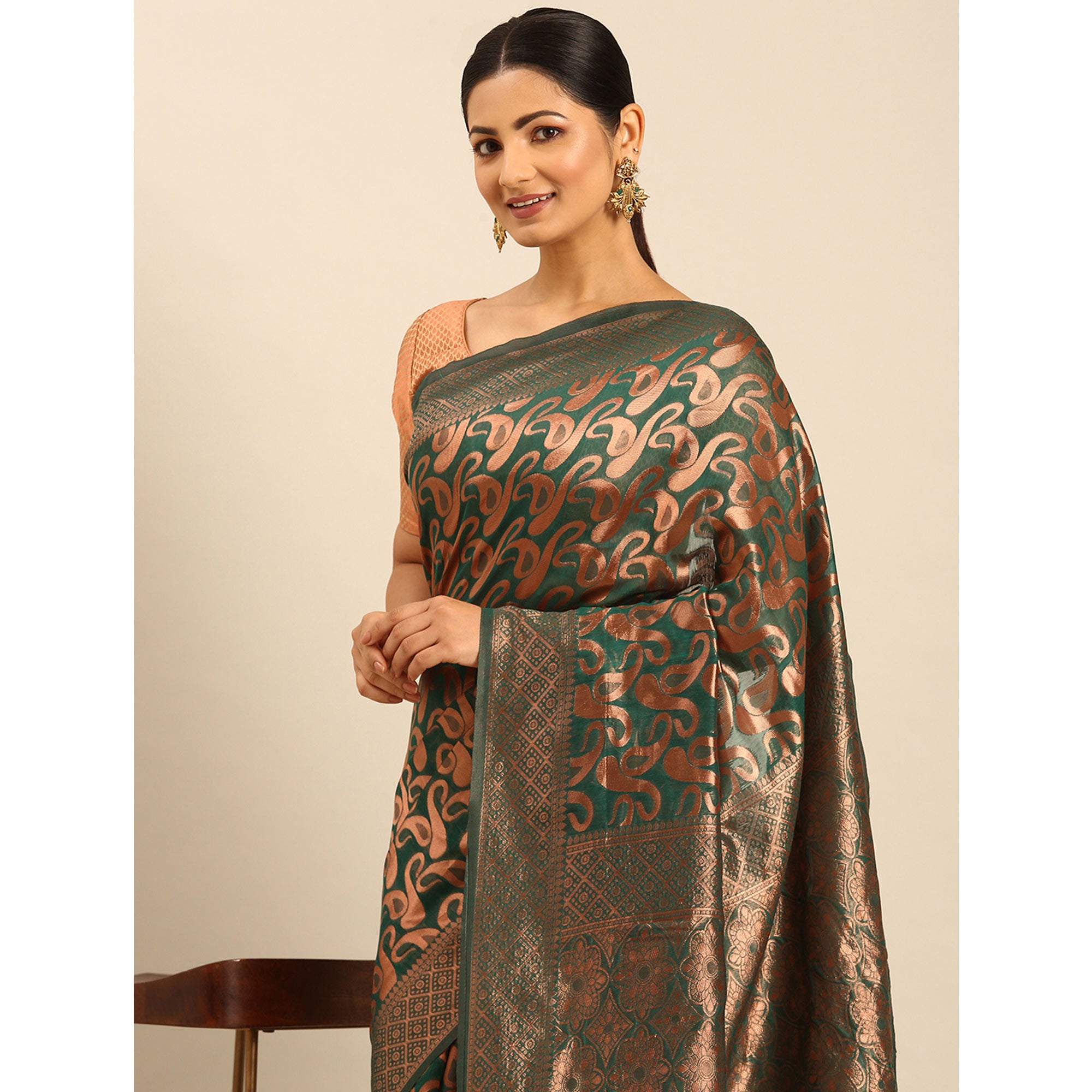 Green Floral Woven Cotton Silk Saree