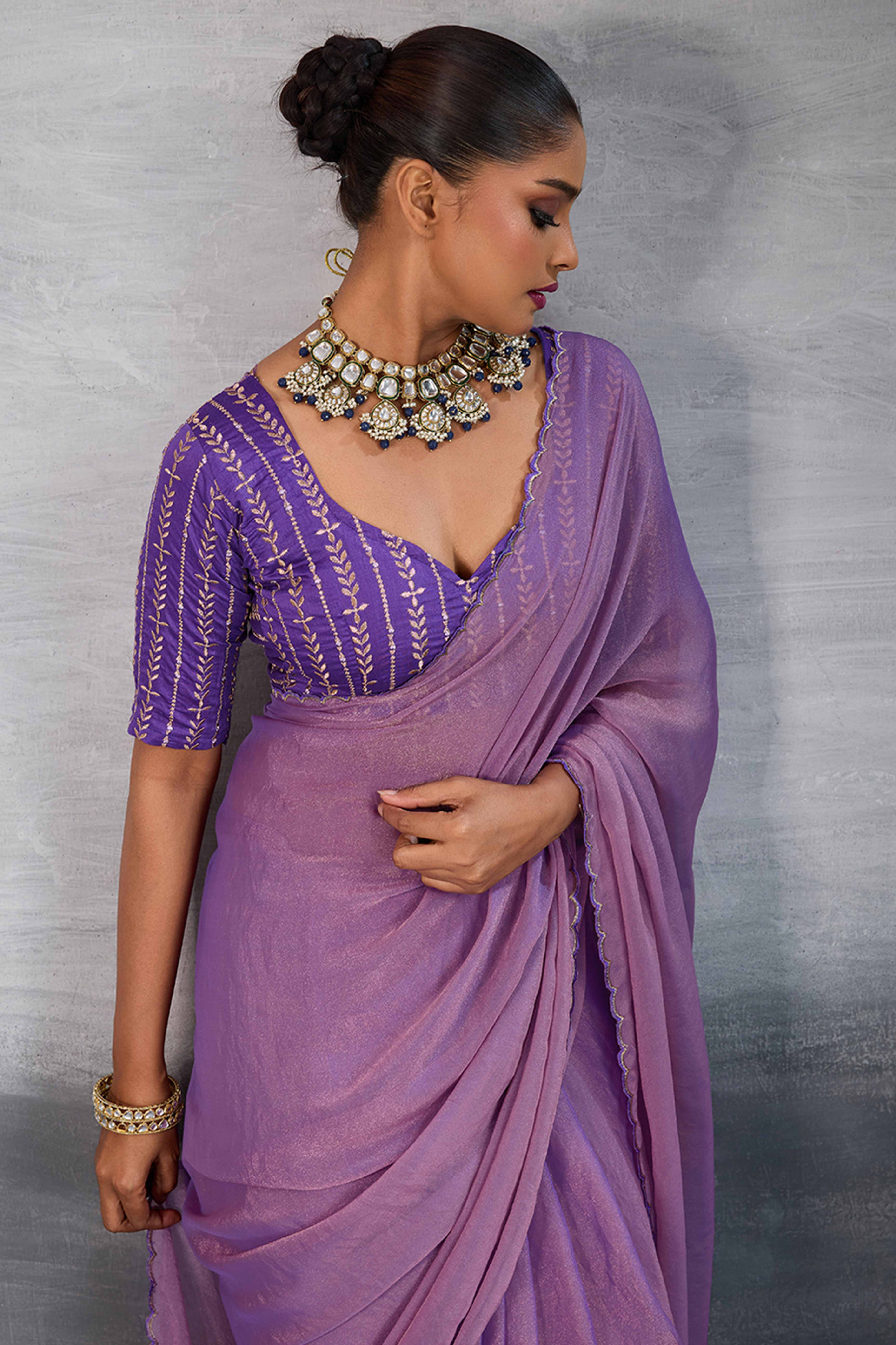 Lavender Solid Organza Jimmy Choo Saree Accentuated With Elegant Cutwork Border Detailing