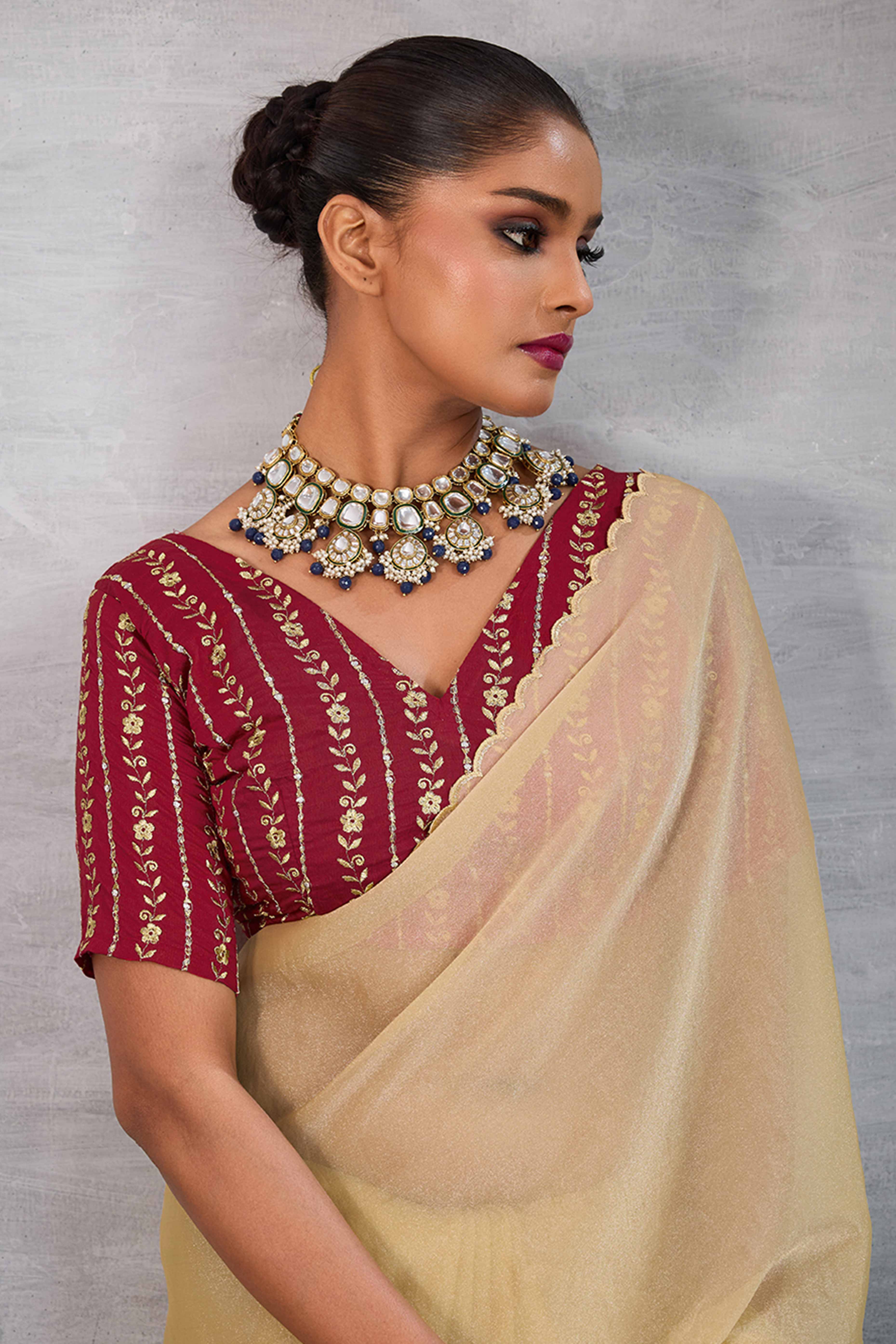 Cream Solid Organza Jimmy Choo Saree Accentuated With Elegant Cutwork Border Detailing