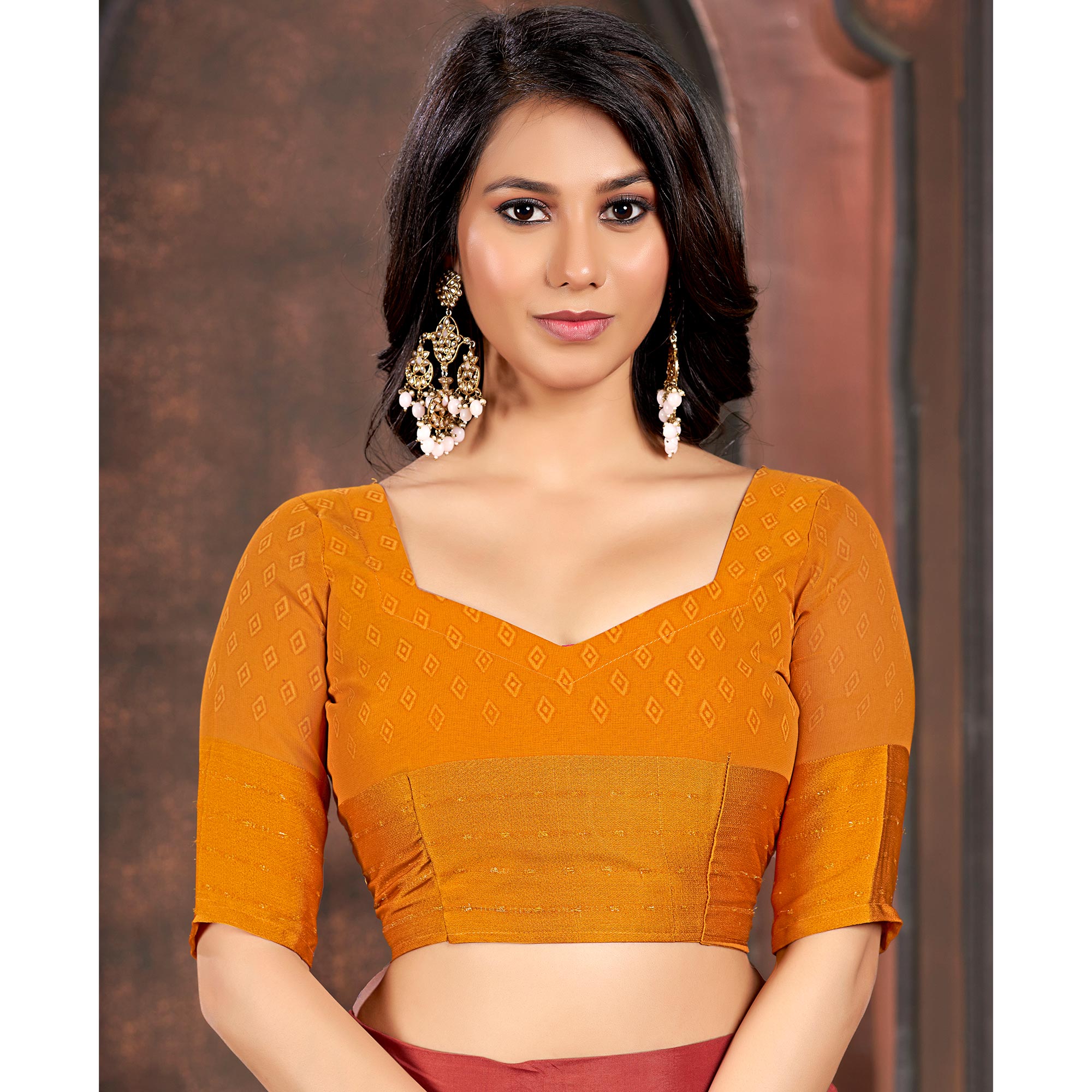 Mustard Floral Printed Georgette Saree With Woven Border