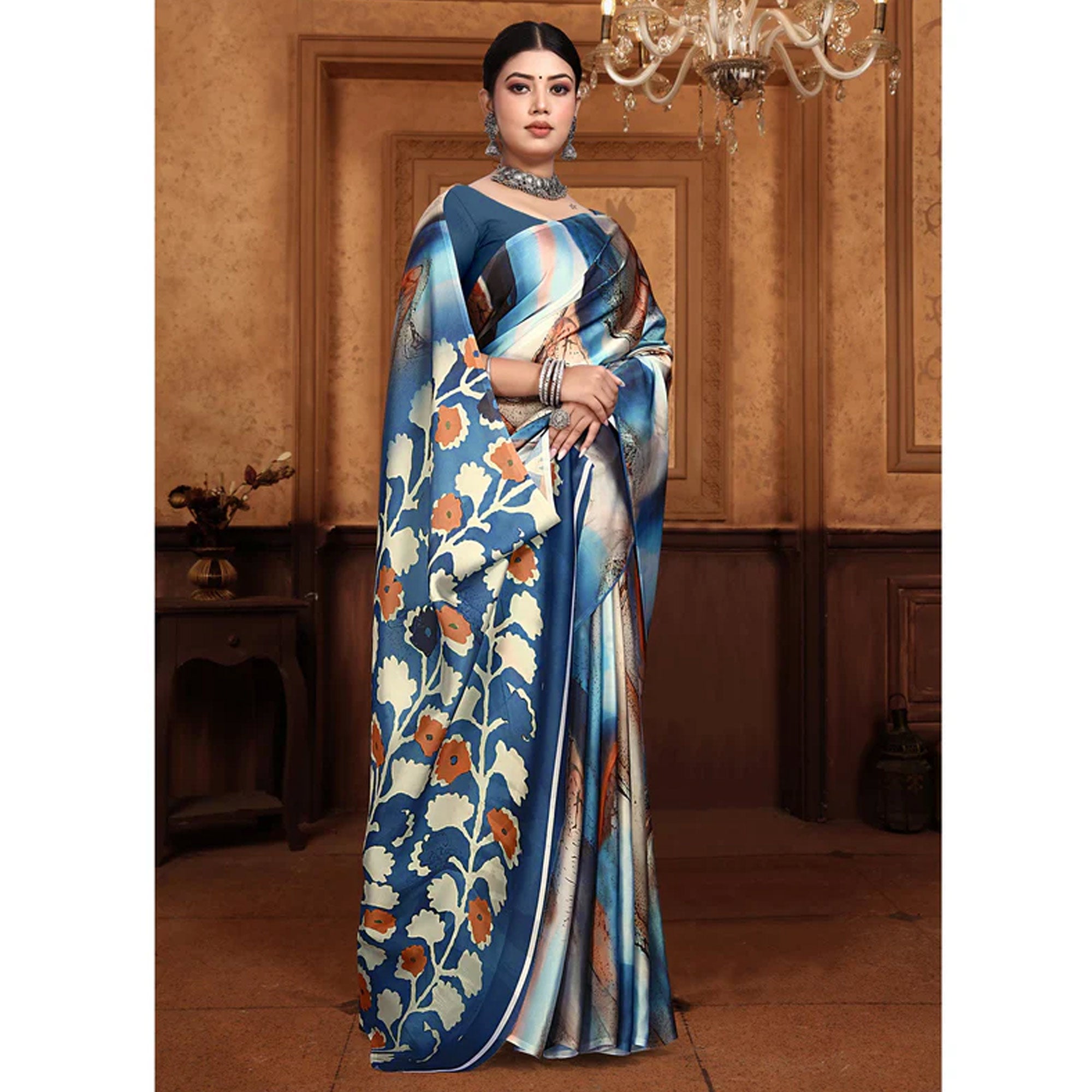 Multicolor Floral Digital Printed Georgette Saree