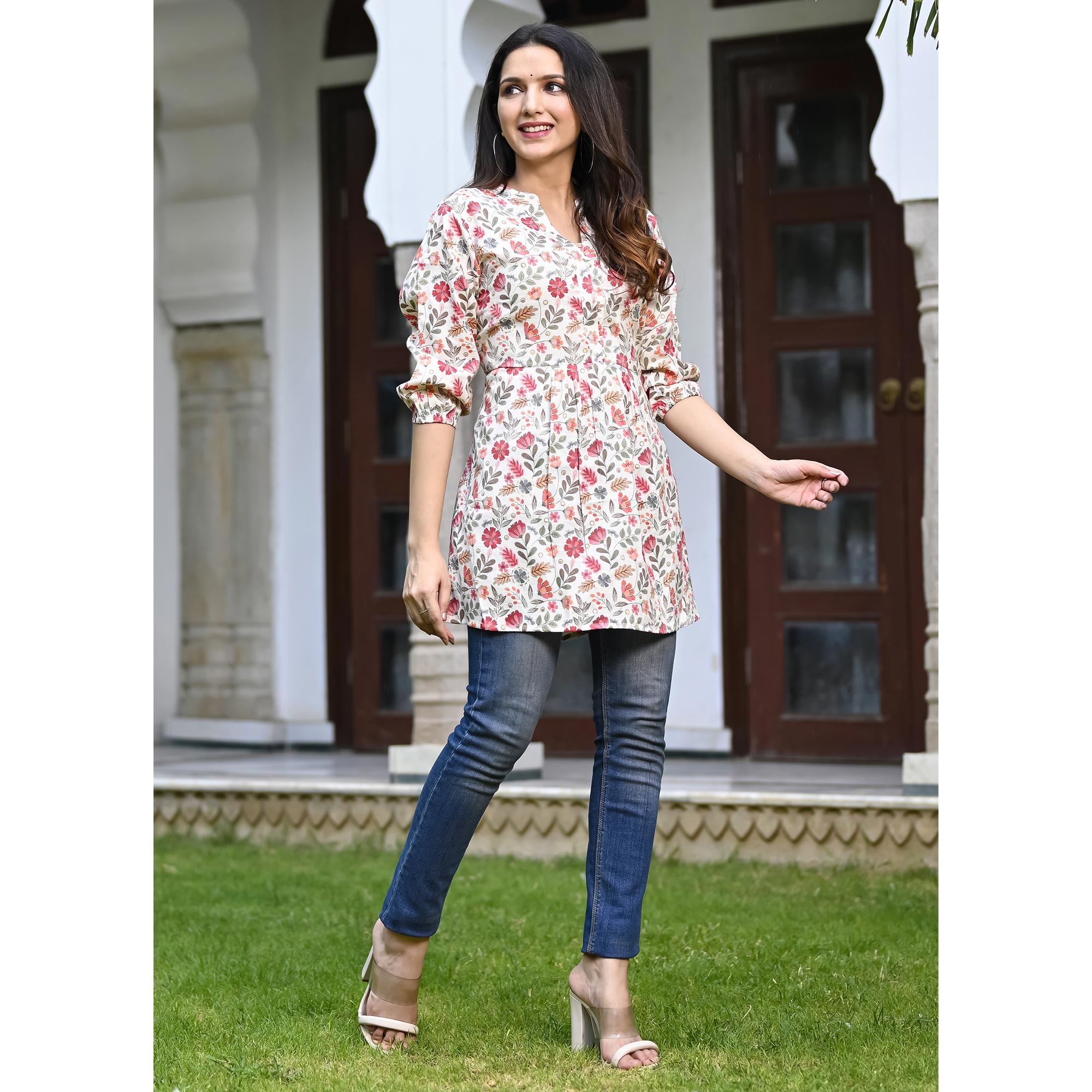 Pink Floral Printed Rayon Top