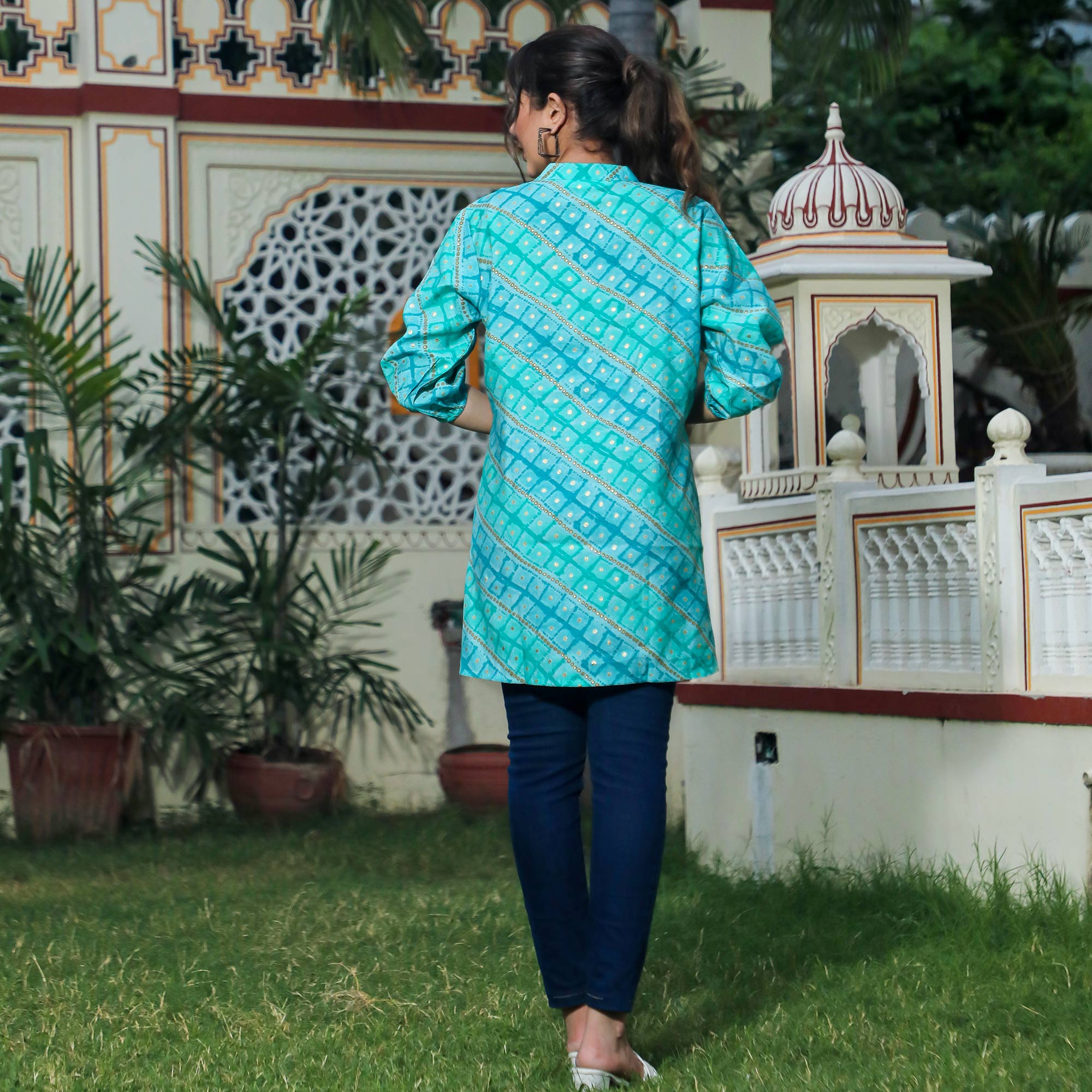 Blue Foil Printed Modal Top