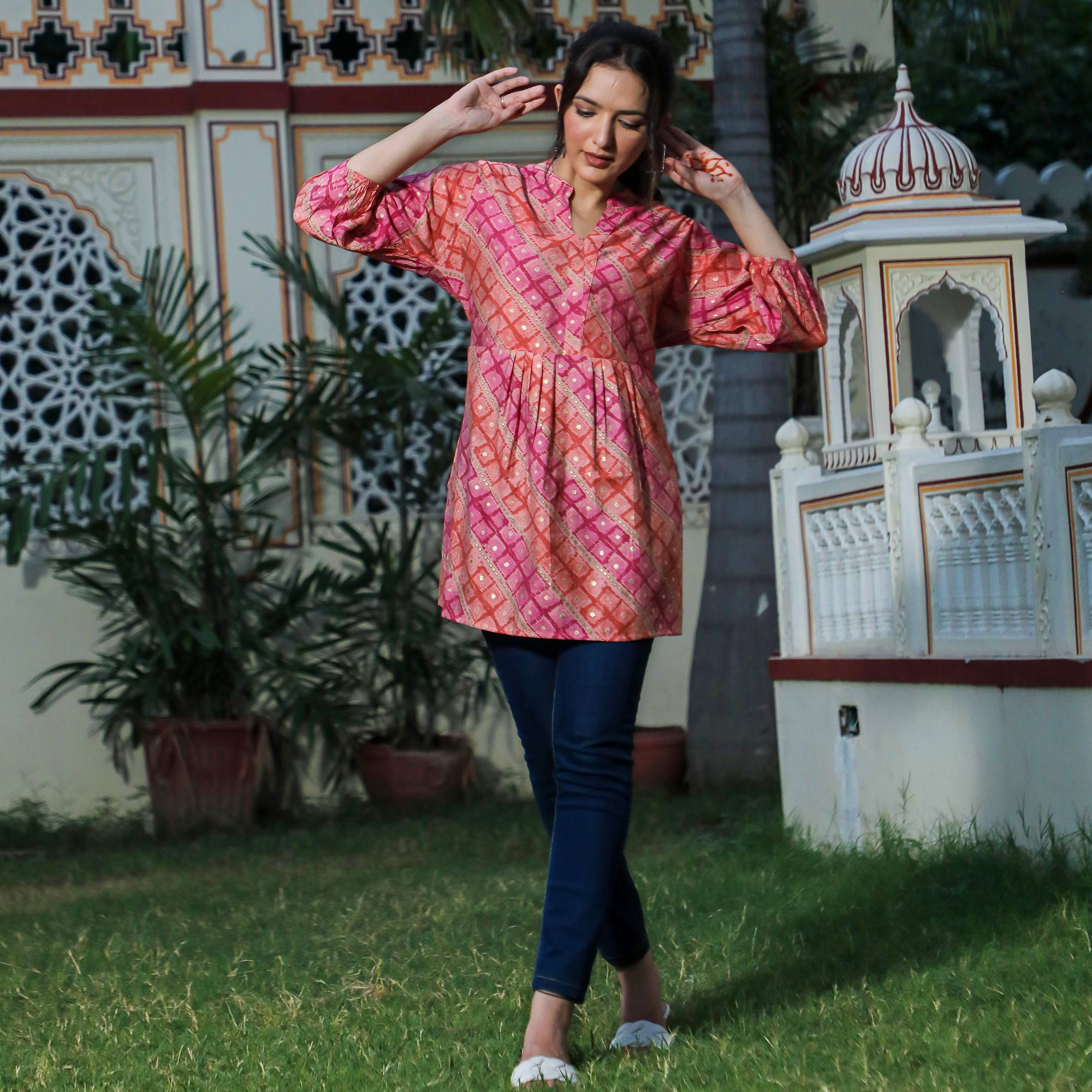 Peach Foil Printed Modal Top