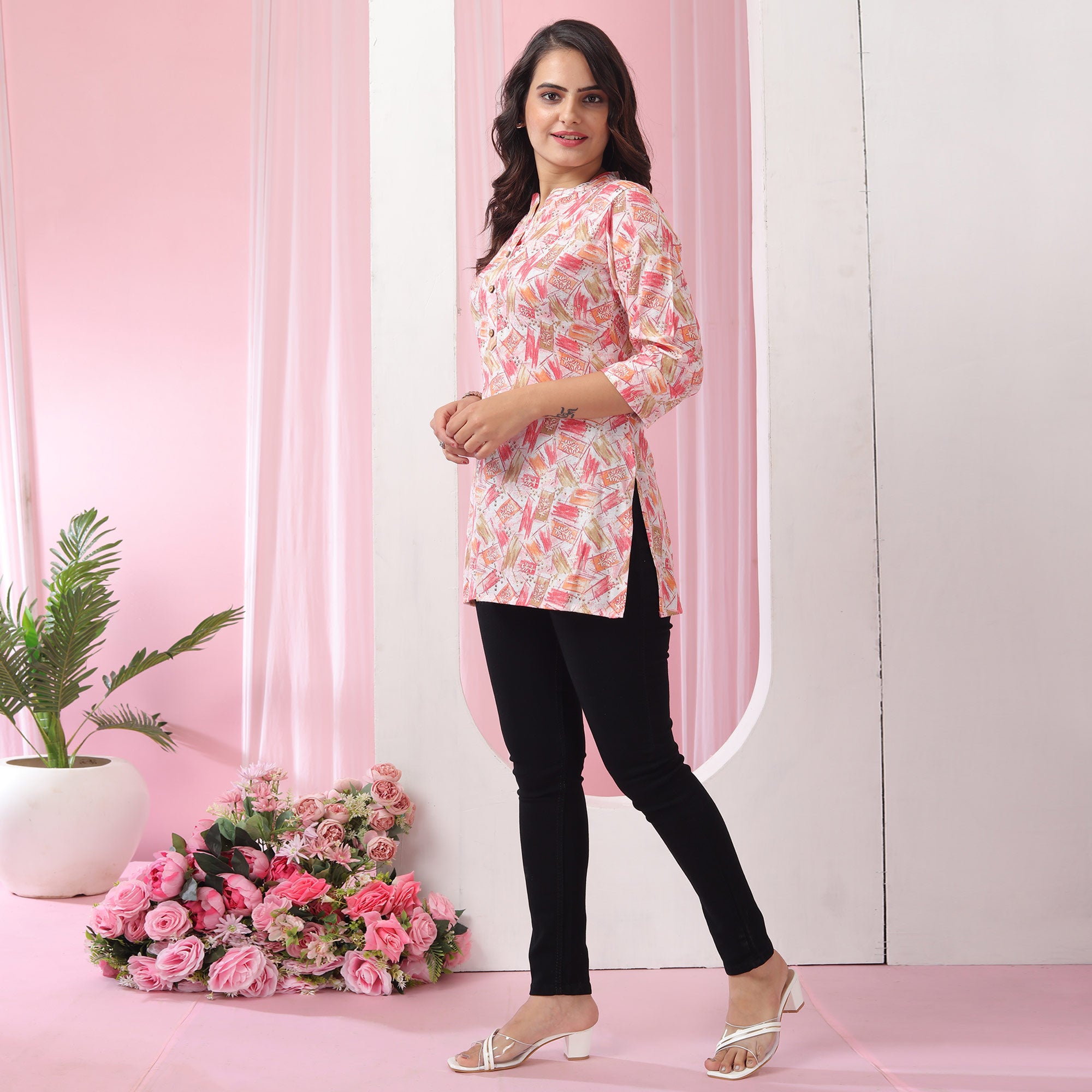 Pink Foil Printed Rayon Top