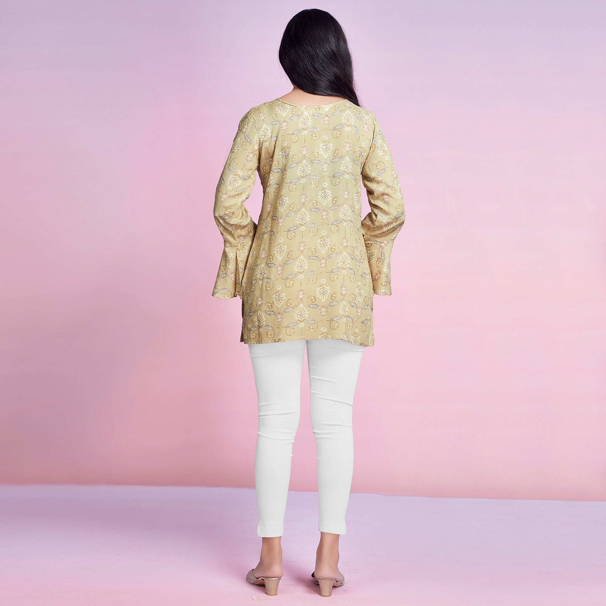 Chikoo Floral Foil Printed Chanderi Silk Top
