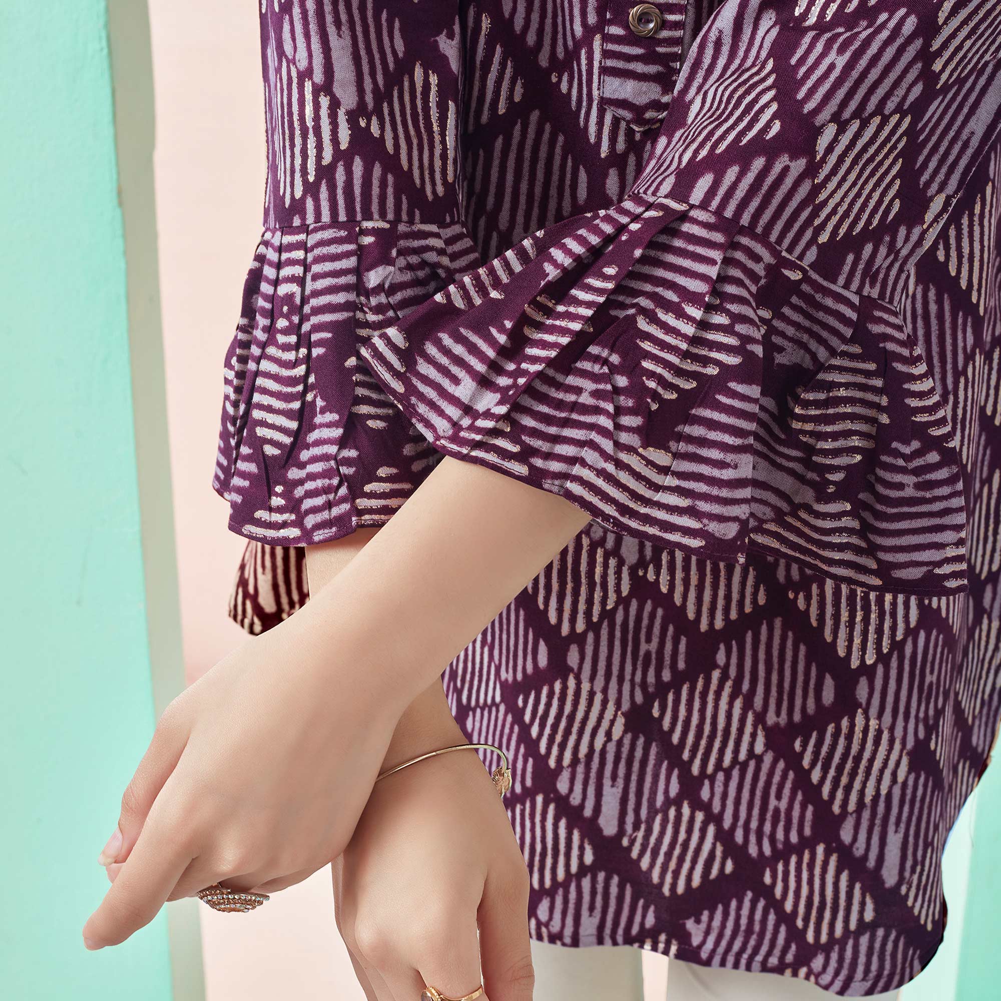 Purple Printed Chanderi Silk Straight Top