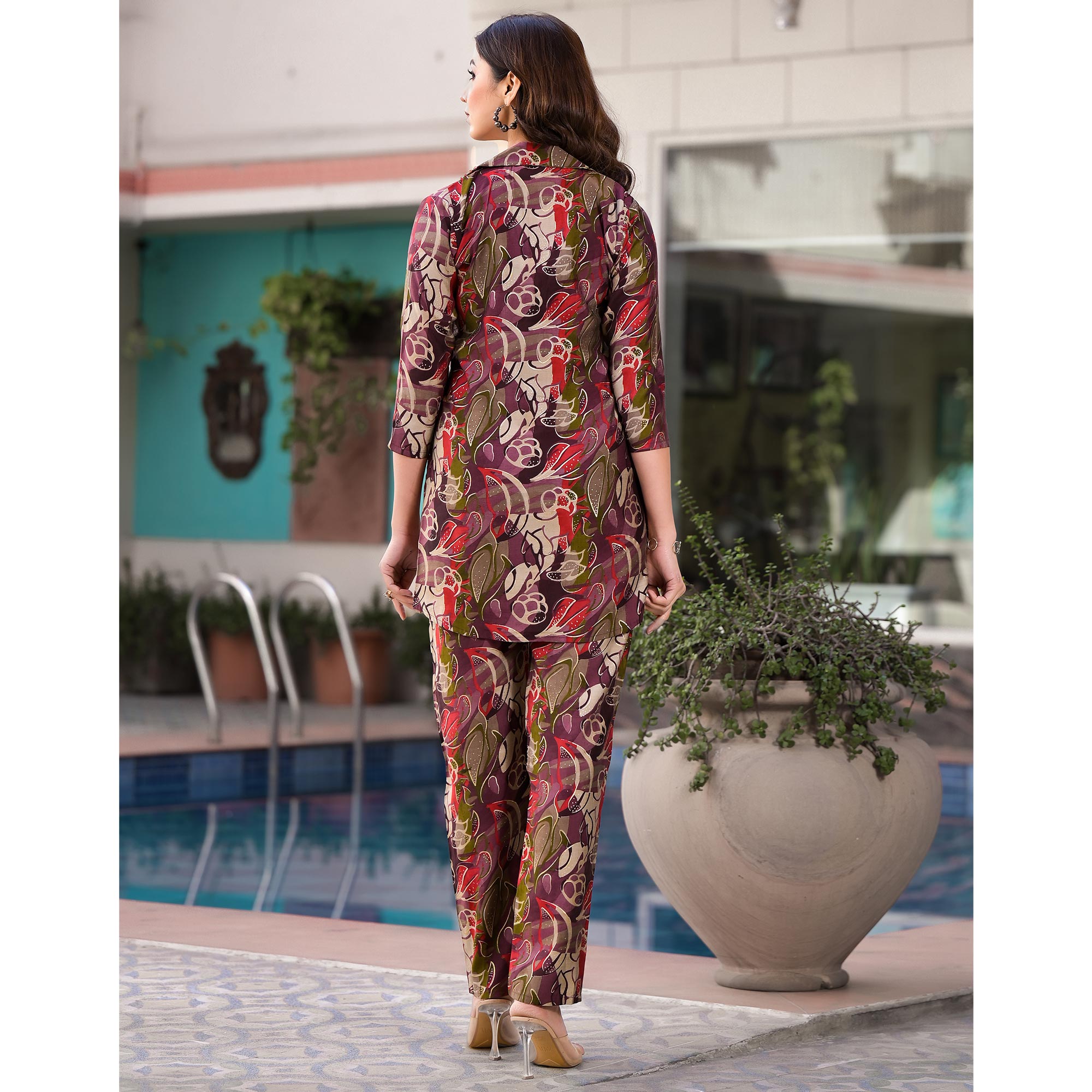 Purple Foil Printed Chanderi Silk Co Ord Set