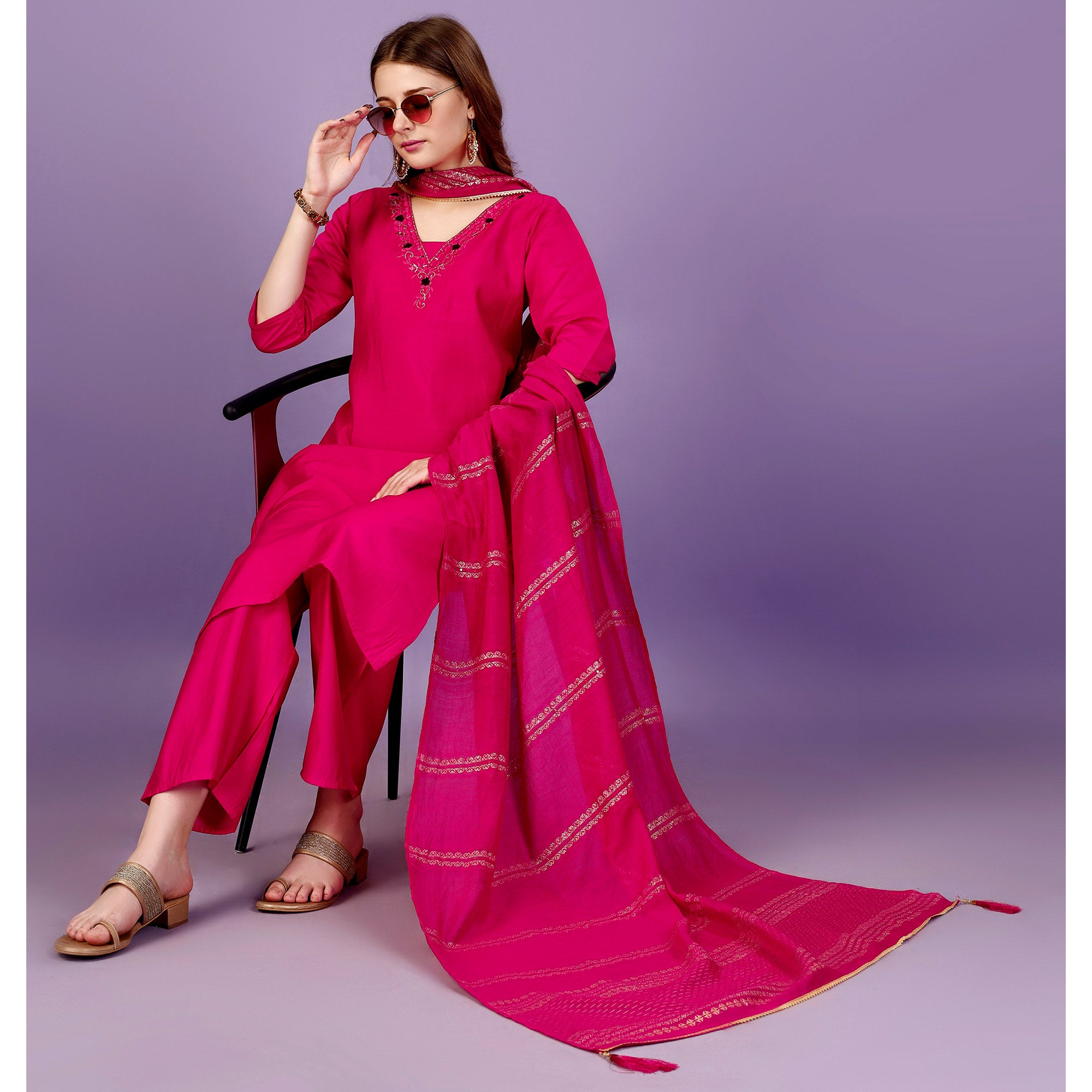 Rani Pink Mirror Embroidered Viscose Salwar Suit