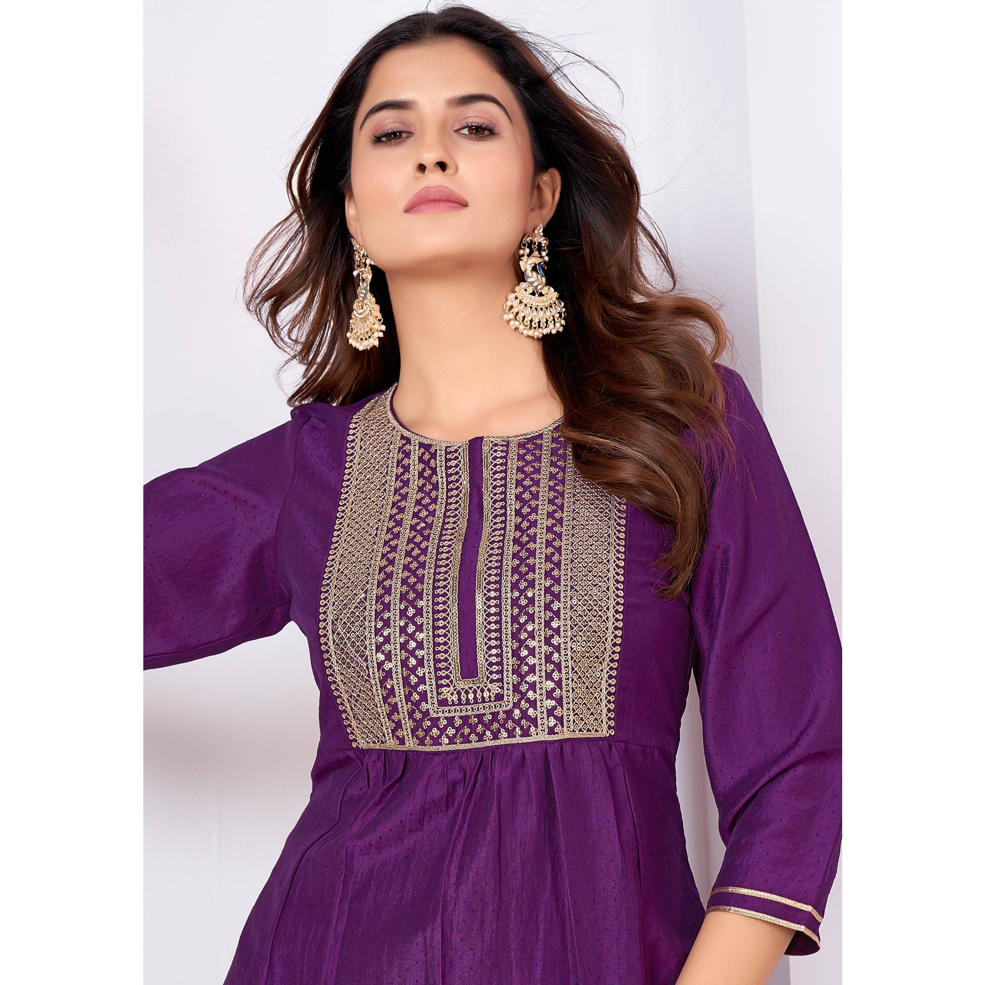 Purple Embroidered Art Silk Salwar Suit