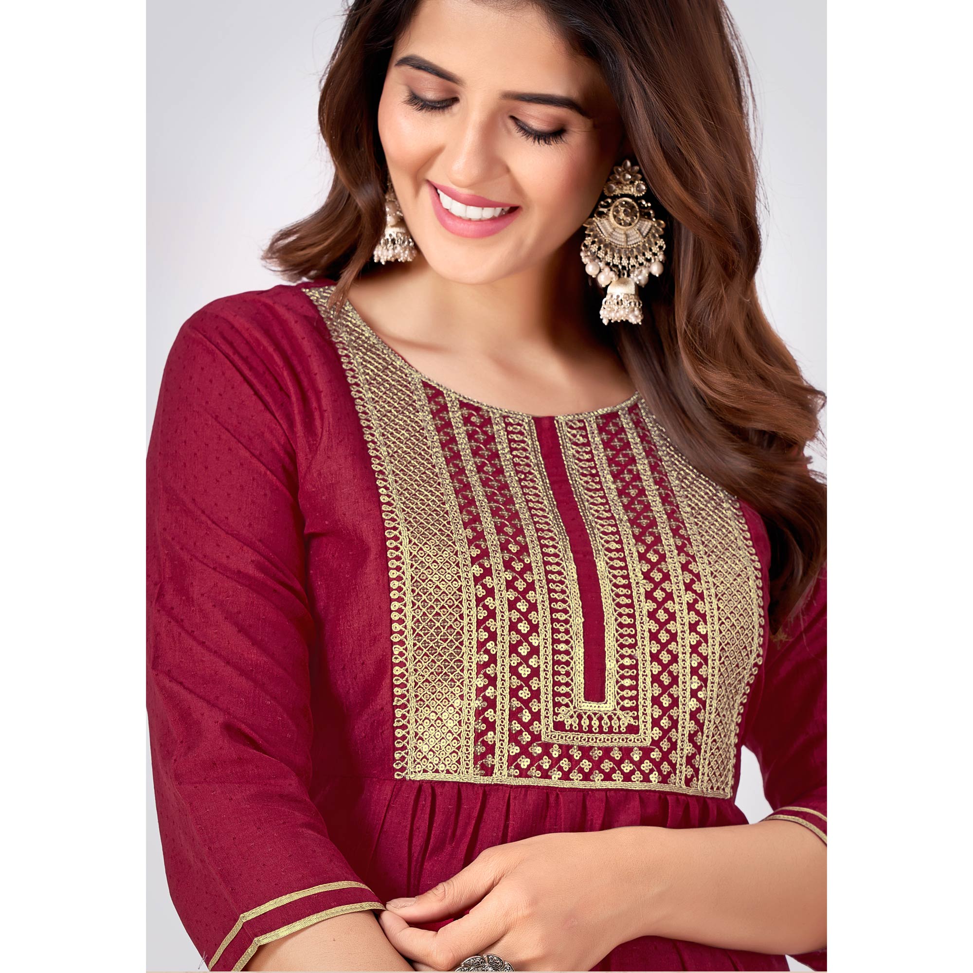 Dark Magenta Embroidered Art Silk Salwar Suit