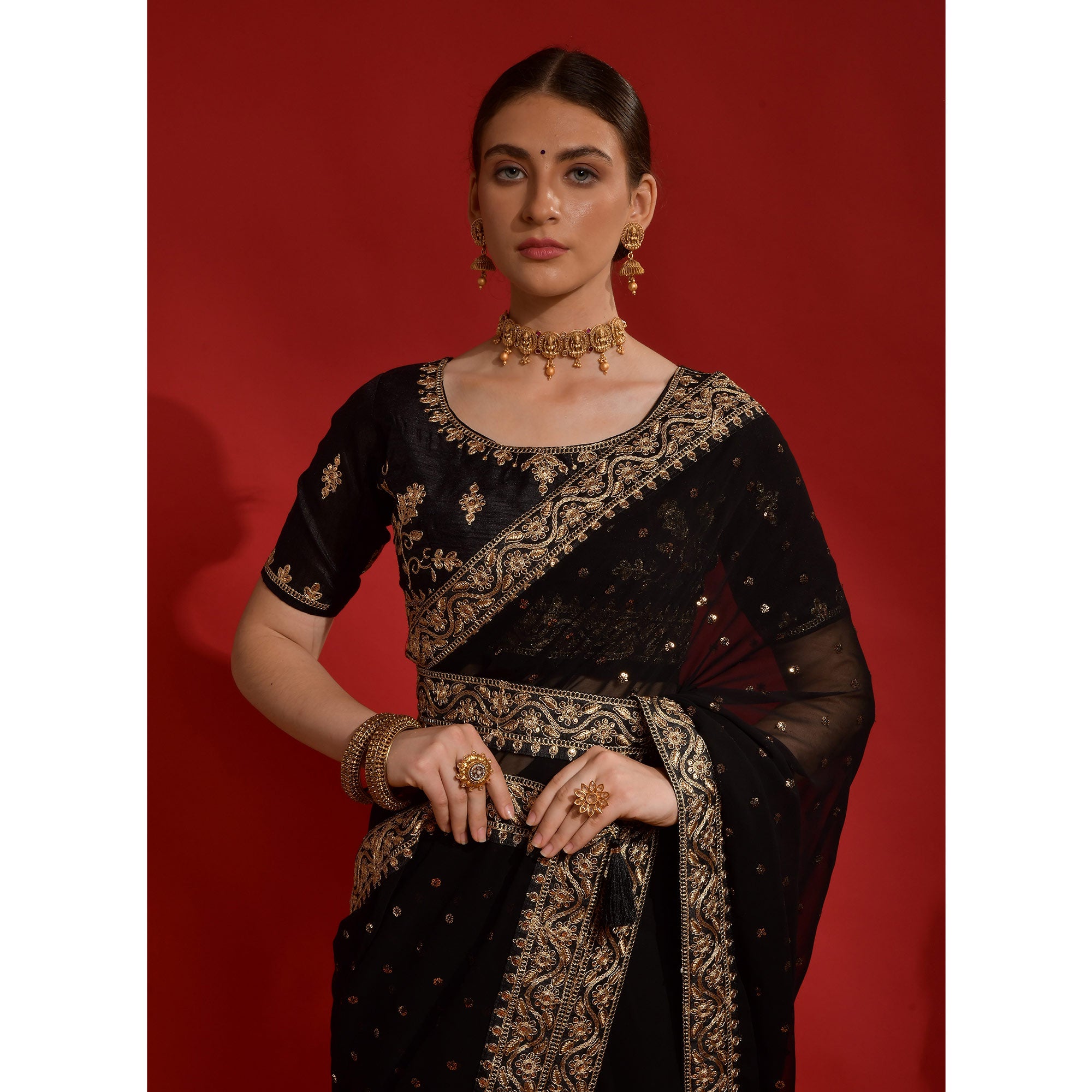 Black Sequins Embroidered Georgette Saree