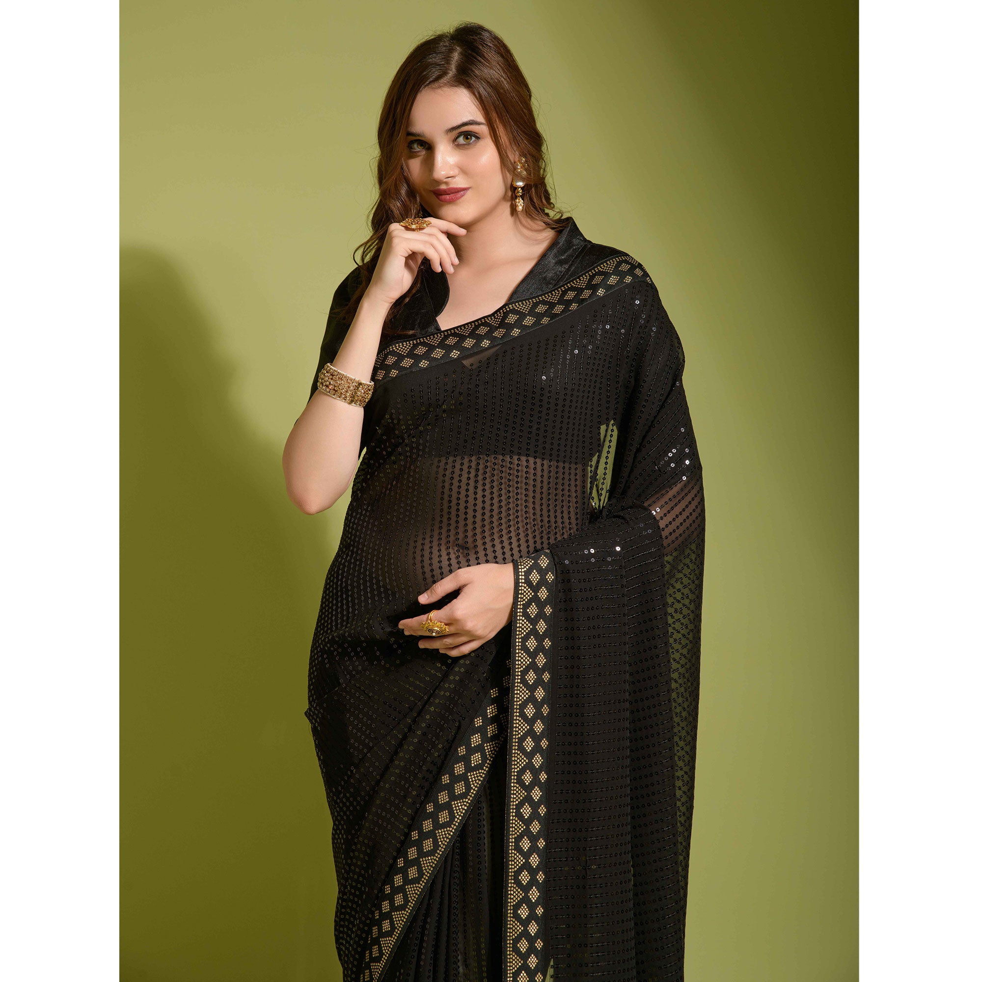 Black Sequins Embroidered Georgette Saree
