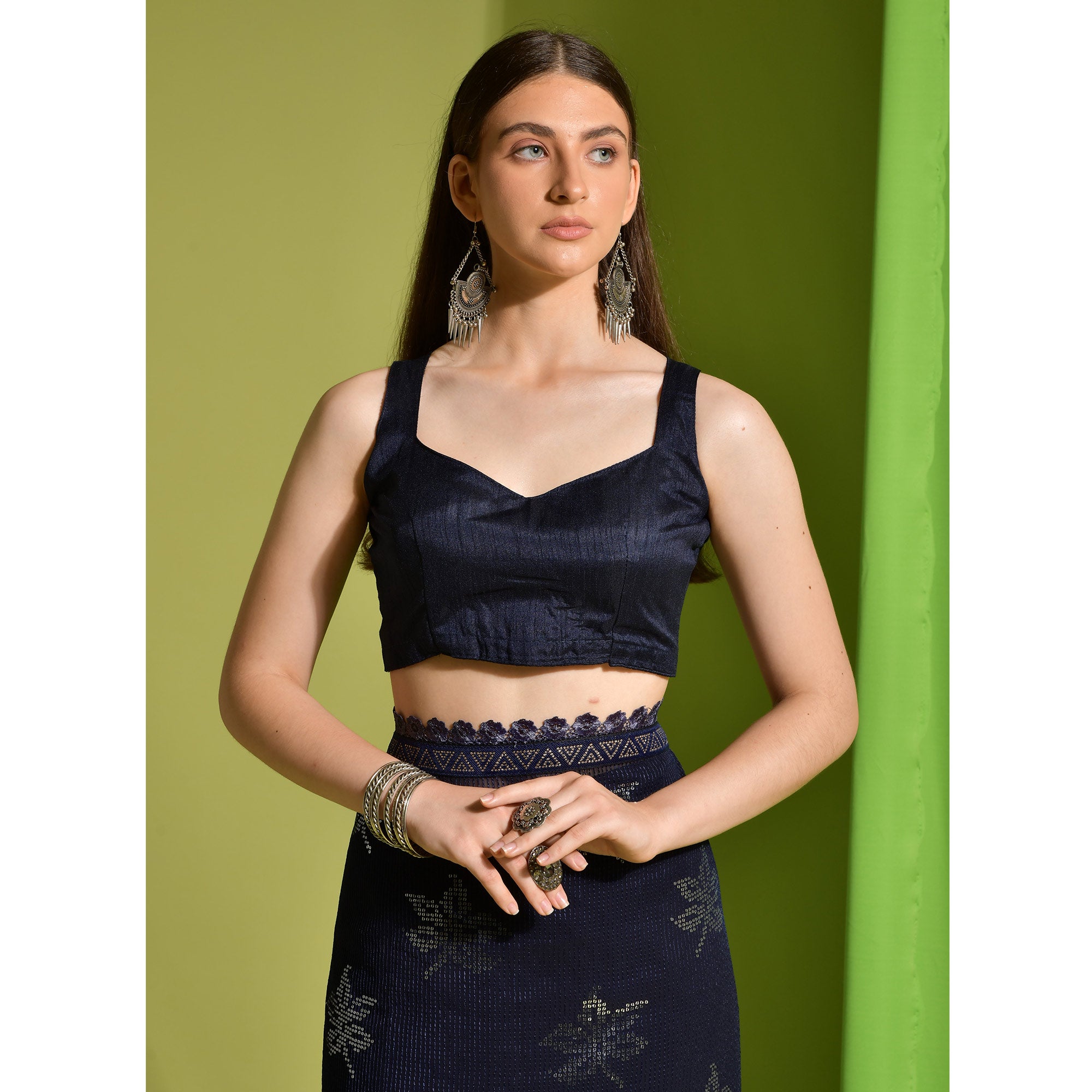 Navy Blue Sequins Embroidered Georgette Saree