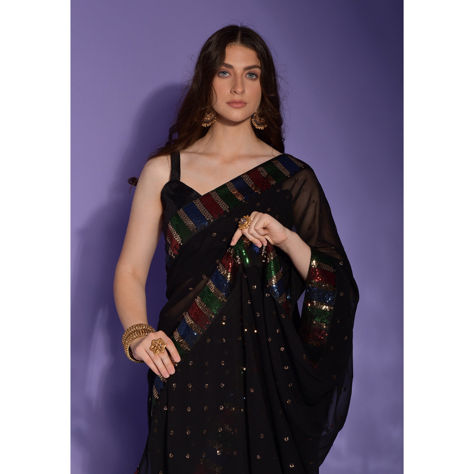 Black Sequins Embroidered Georgette Saree