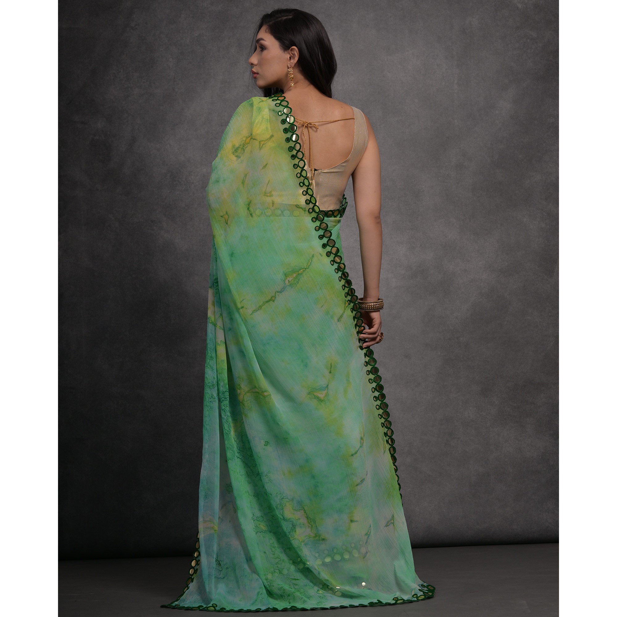 Multicolor Printed With Mirror Work Georgette Saree