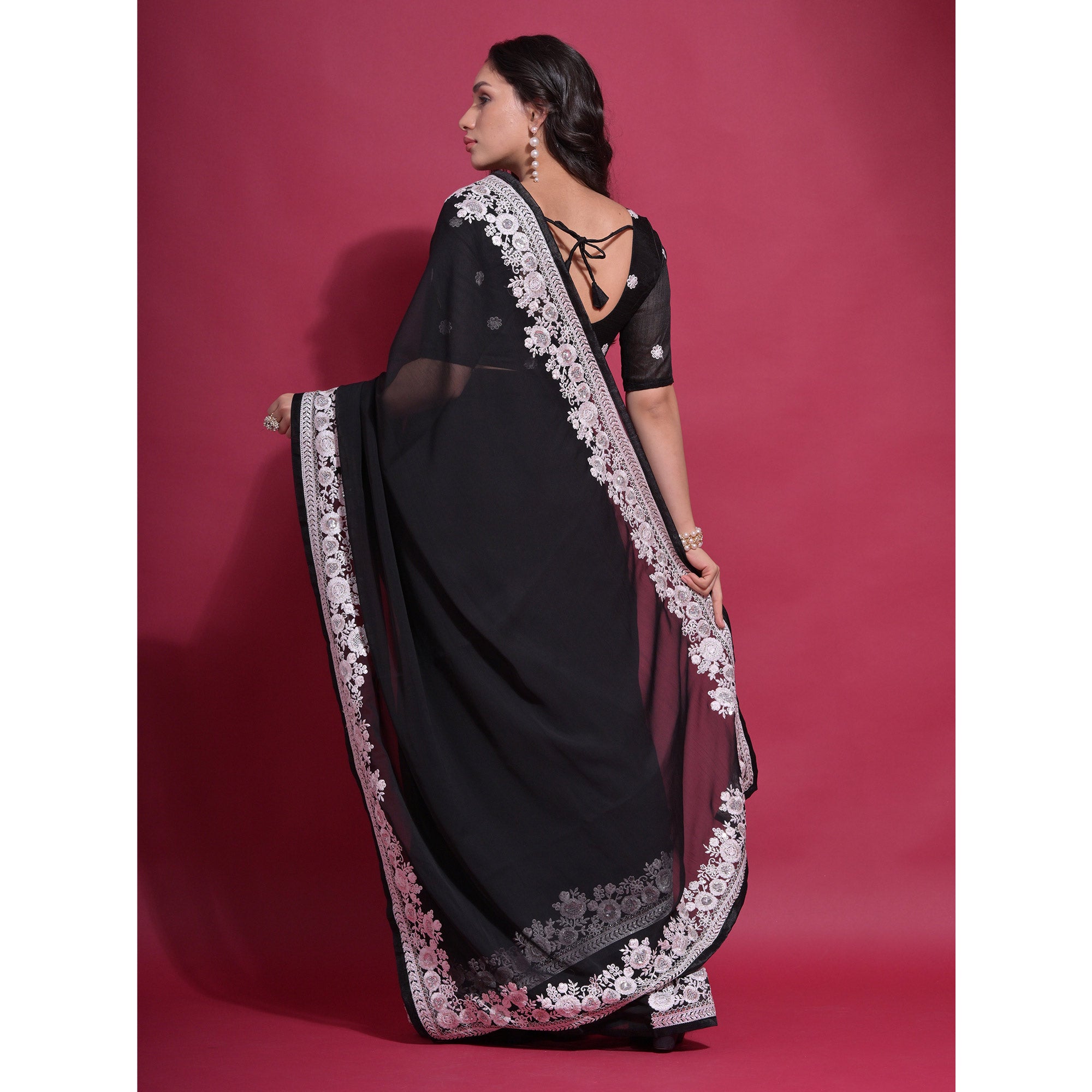 Black Embroidered Georgette Saree
