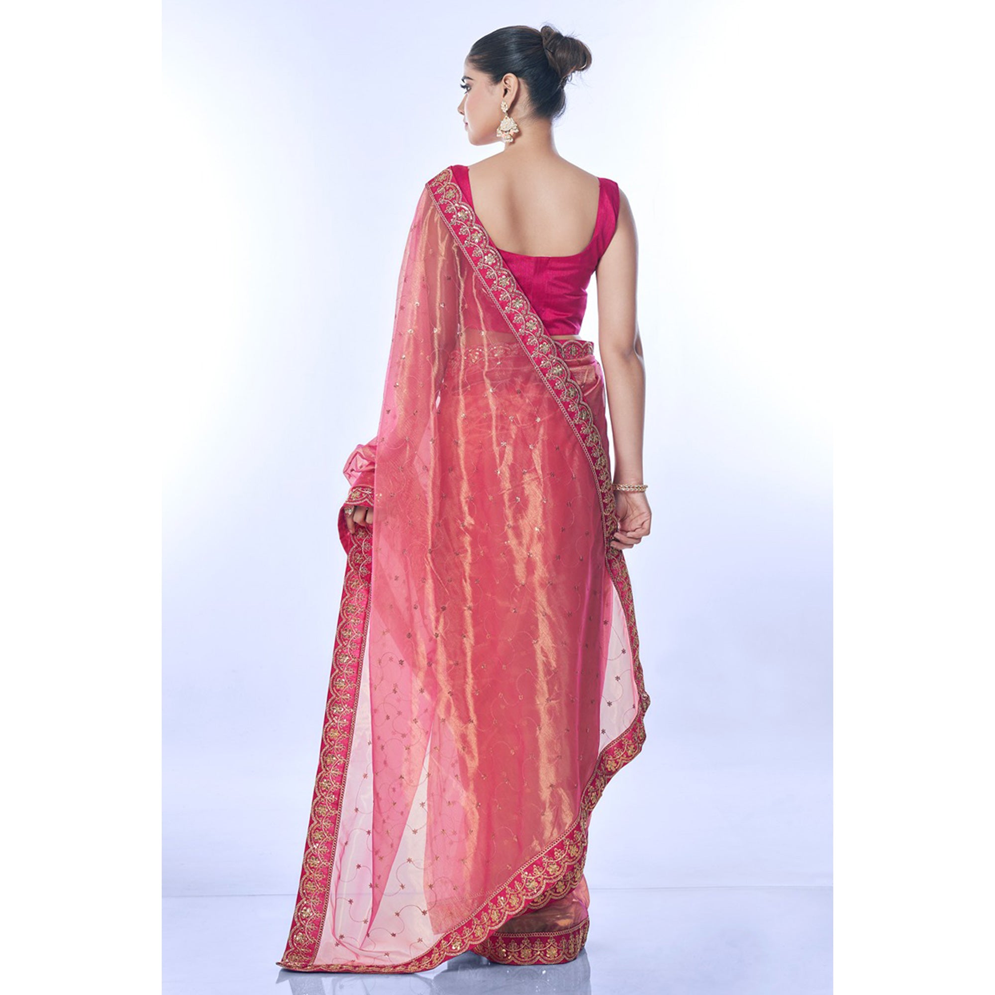 Pink Sequins Embroidered Net Saree