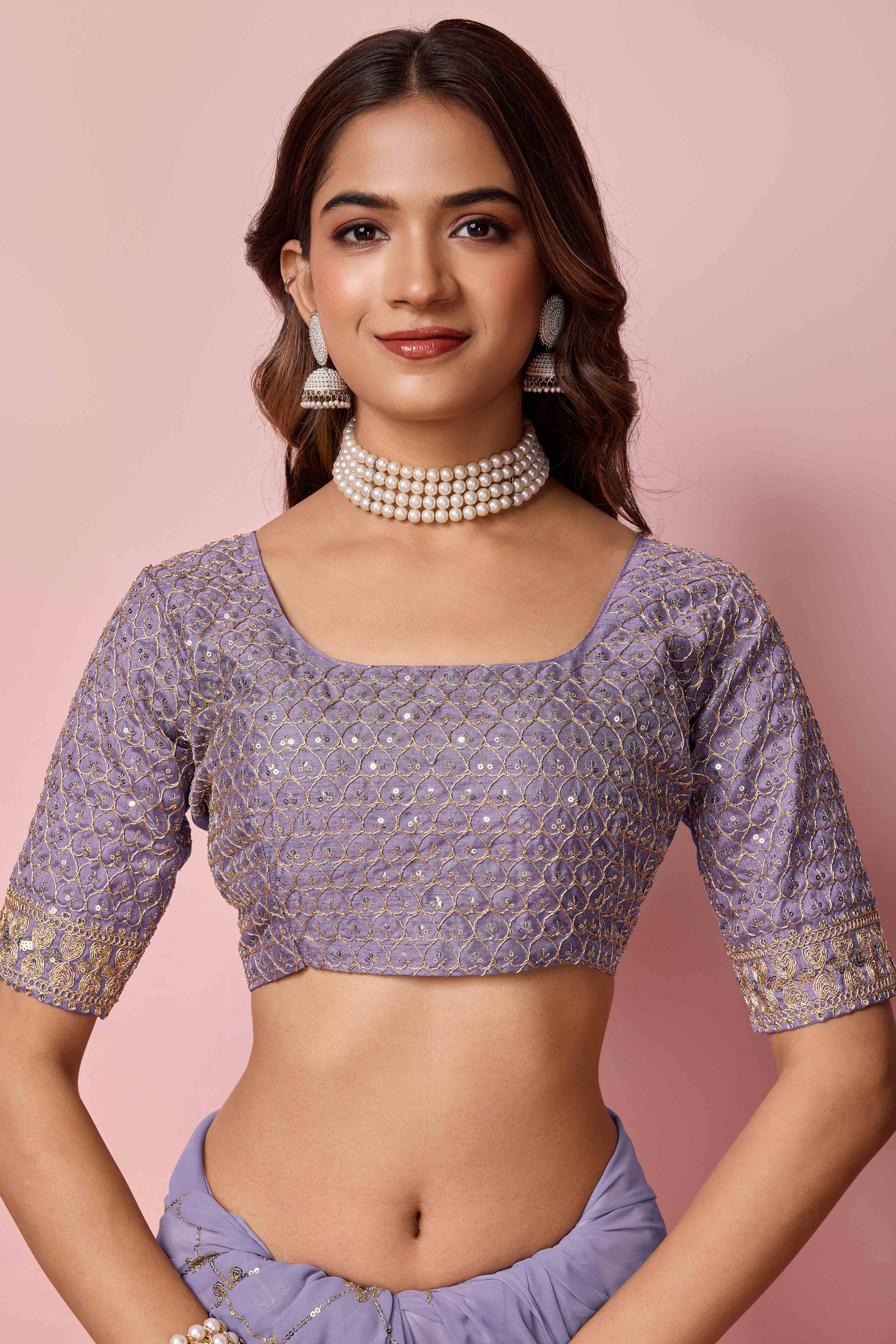 Lavender Sequins Embroidered Georgette Saree